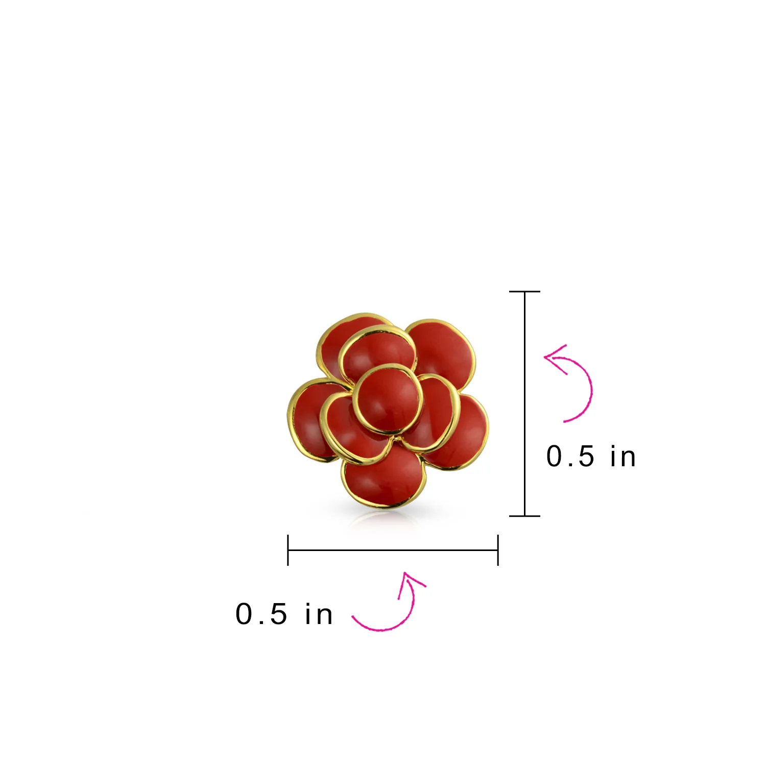 Fashion Enamel 3D Red Rose Flower Clip on Earrings Button Style For Non-Pierced Ears Gold Plated - Image 7