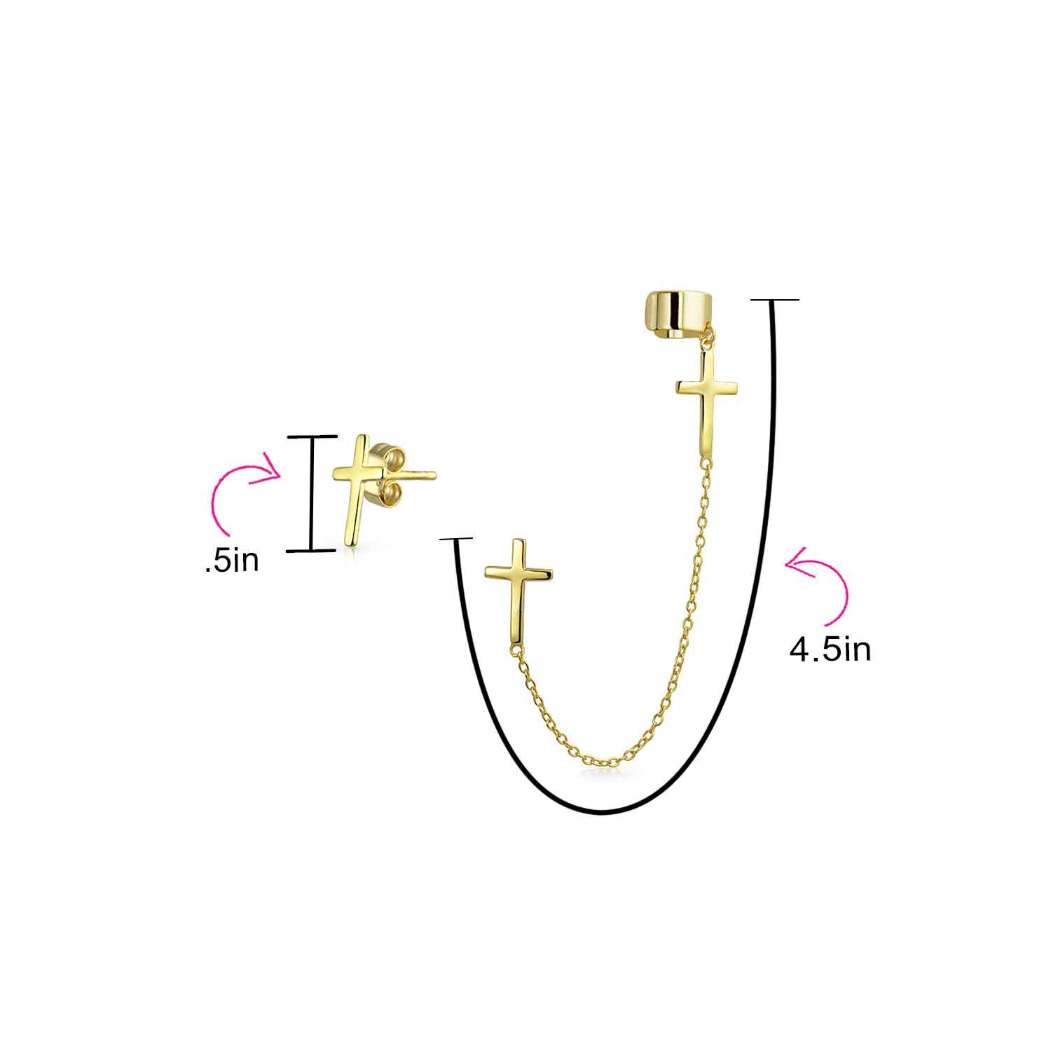 Religious Cross Ear Cuff Cartilage Earring Set .925 Sterling Silver - Image 5