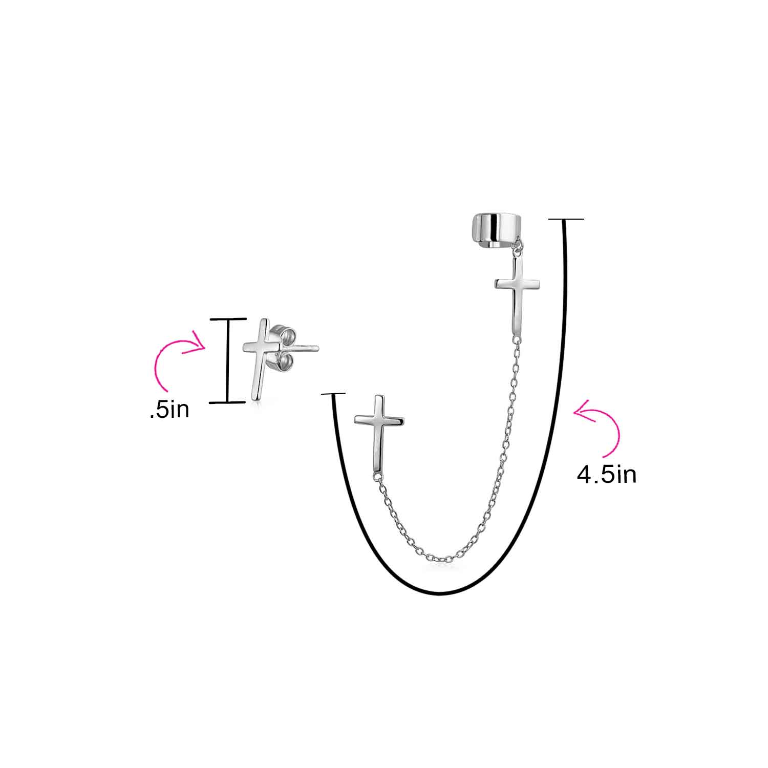 Religious Cross Ear Cuff Cartilage Earring Set .925 Sterling Silver - Image 6