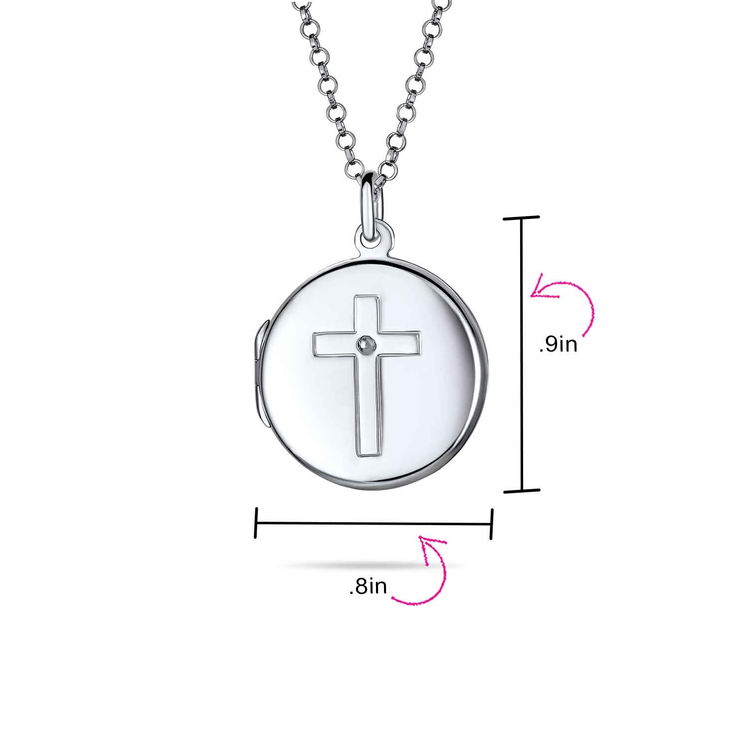 Religious Holy Cross Photo Locket Necklace Round Circle Holds Pictures .925 Sterling Silver - Image 5