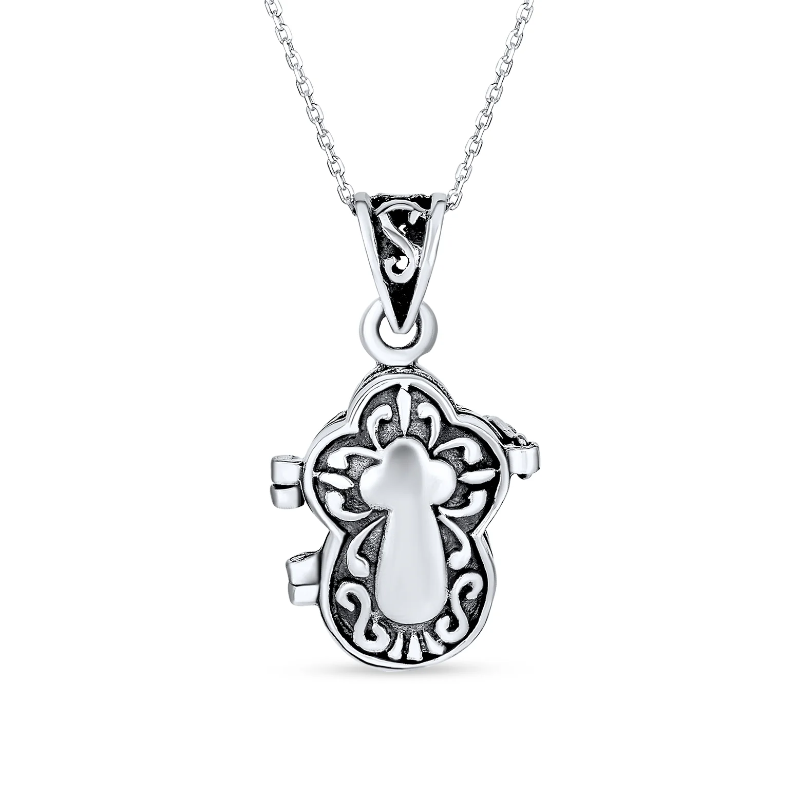 Religious Cross Prayer Box Locket Pendant Momenta Holder .925 Sterling Silver