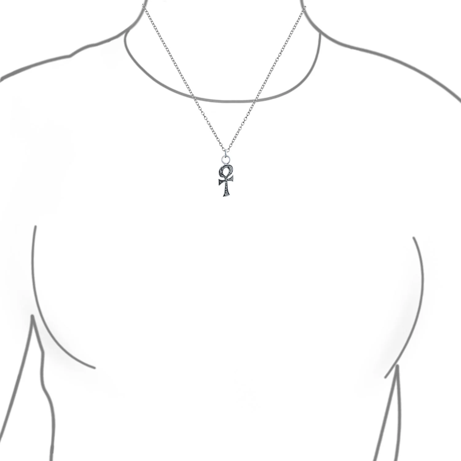 Religious Egyptian Hieroglyphs Key To Life Ankh Cross Pendant Necklace .925 Sterling Silver - Image 3