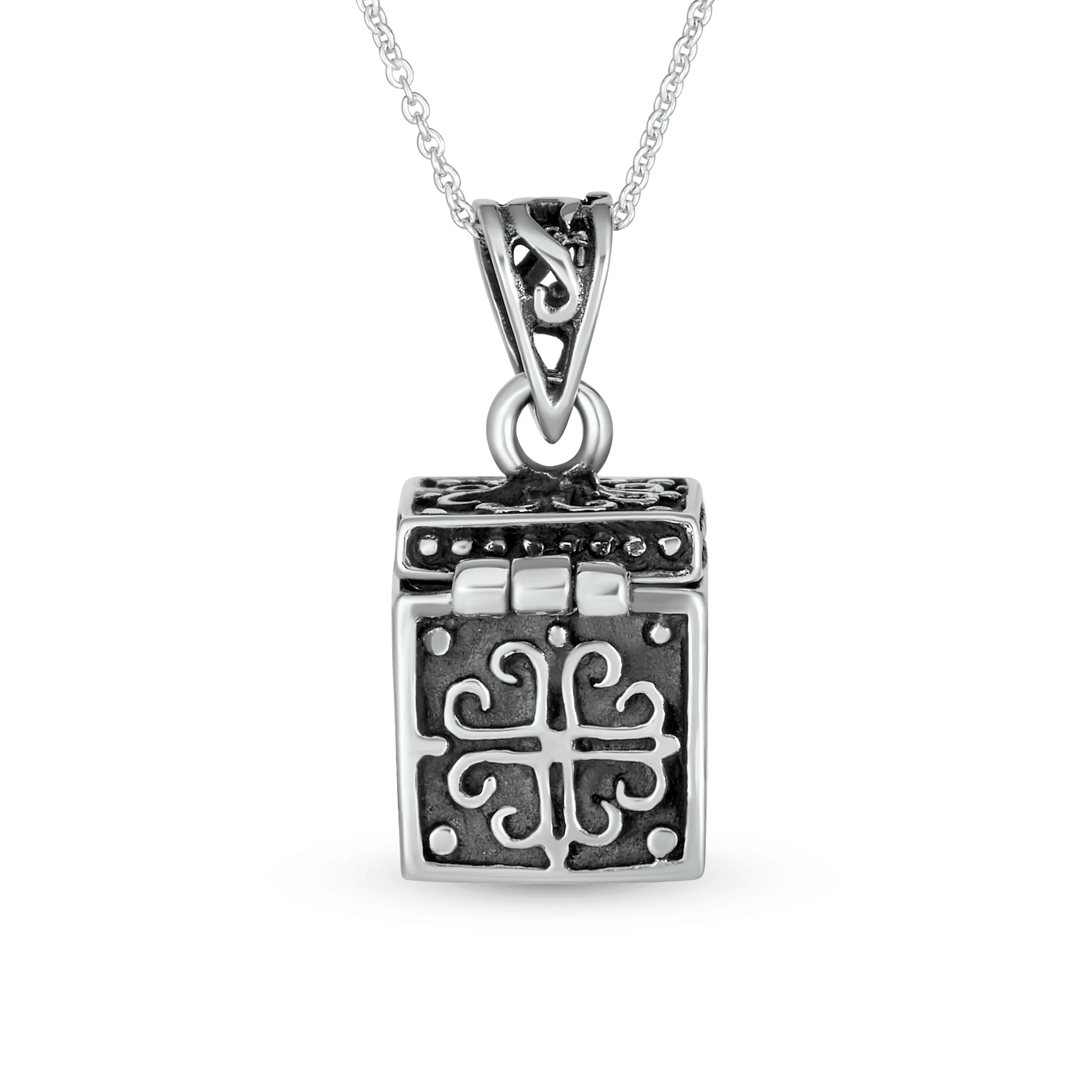 Momenta Holder Locket Box Pendant Necklace Oxidized .925 Sterling Silver - Image 3