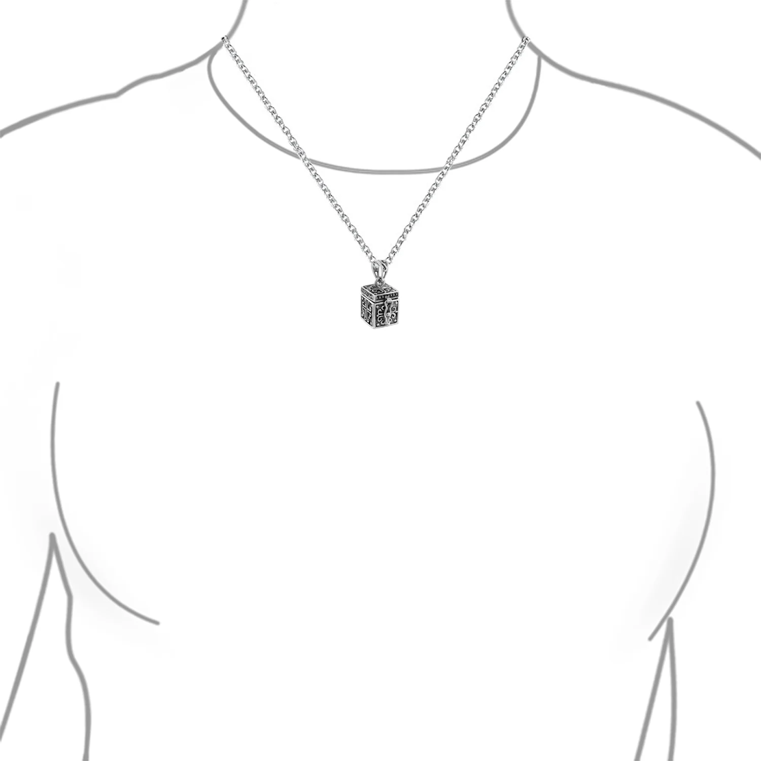 Momenta Holder Locket Box Pendant Necklace Oxidized .925 Sterling Silver - Image 4