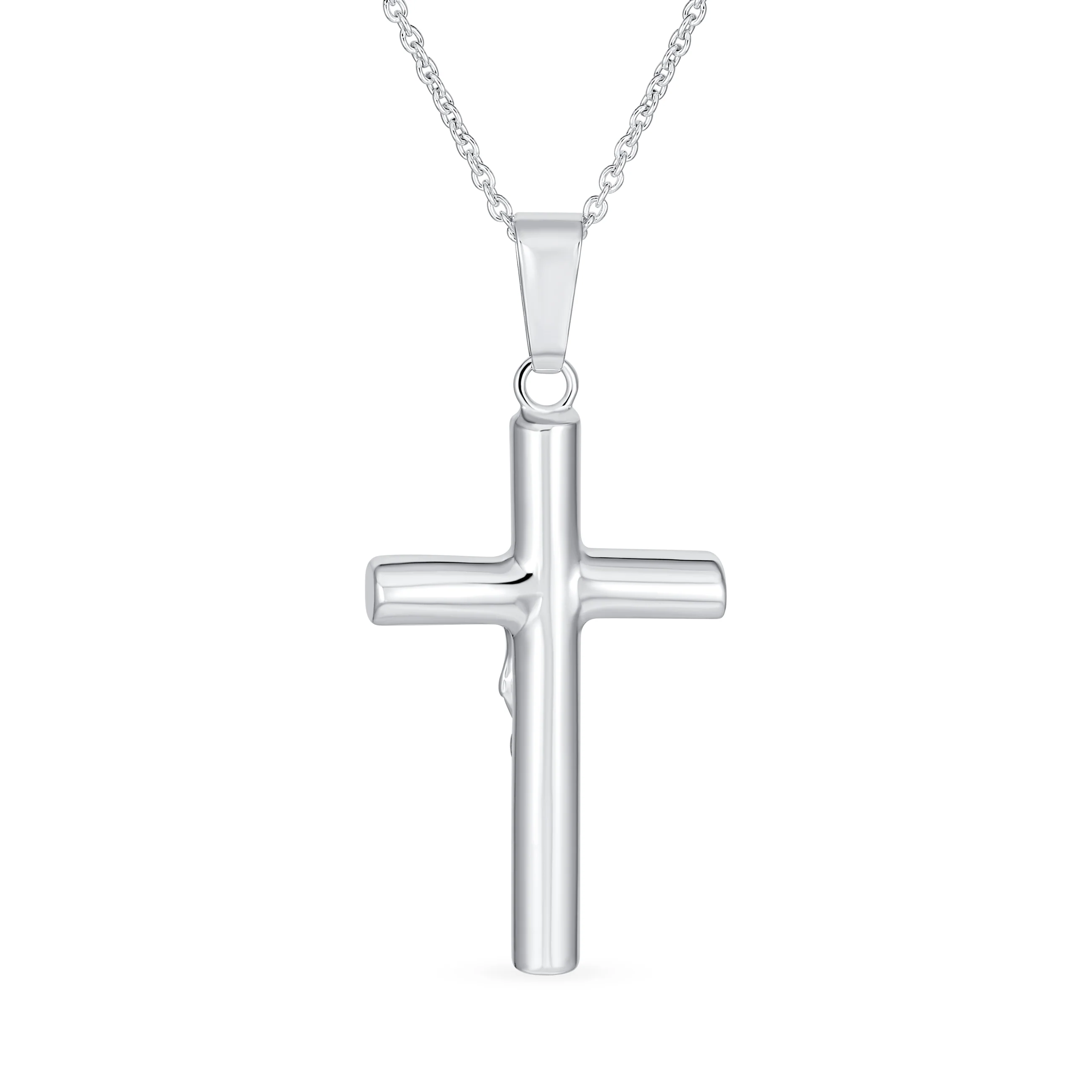 Unisex Sterling Silver Jesus Crucifix Pendant Necklace 2 Inch Religious Jewelry - Image 2