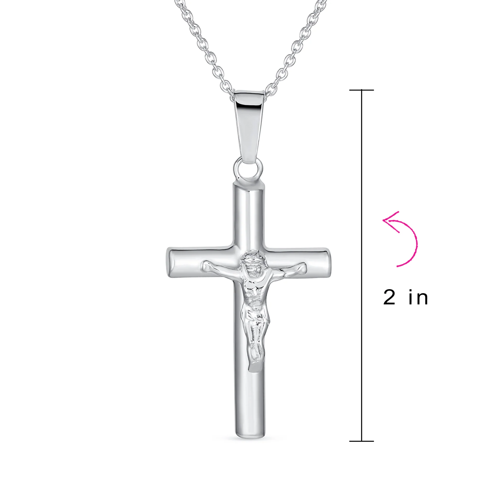 Unisex Sterling Silver Jesus Crucifix Pendant Necklace 2 Inch Religious Jewelry - Image 4