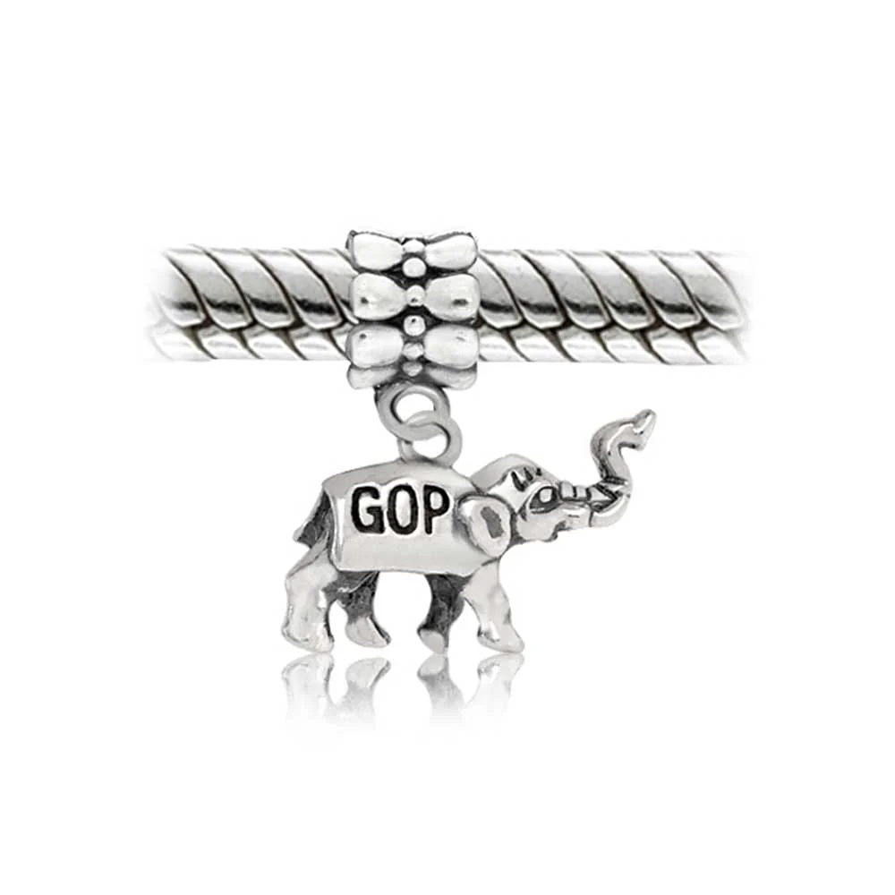 Republican Elephant Dangle Charm Bead Sterling Silver for European Bracelet - Image 3