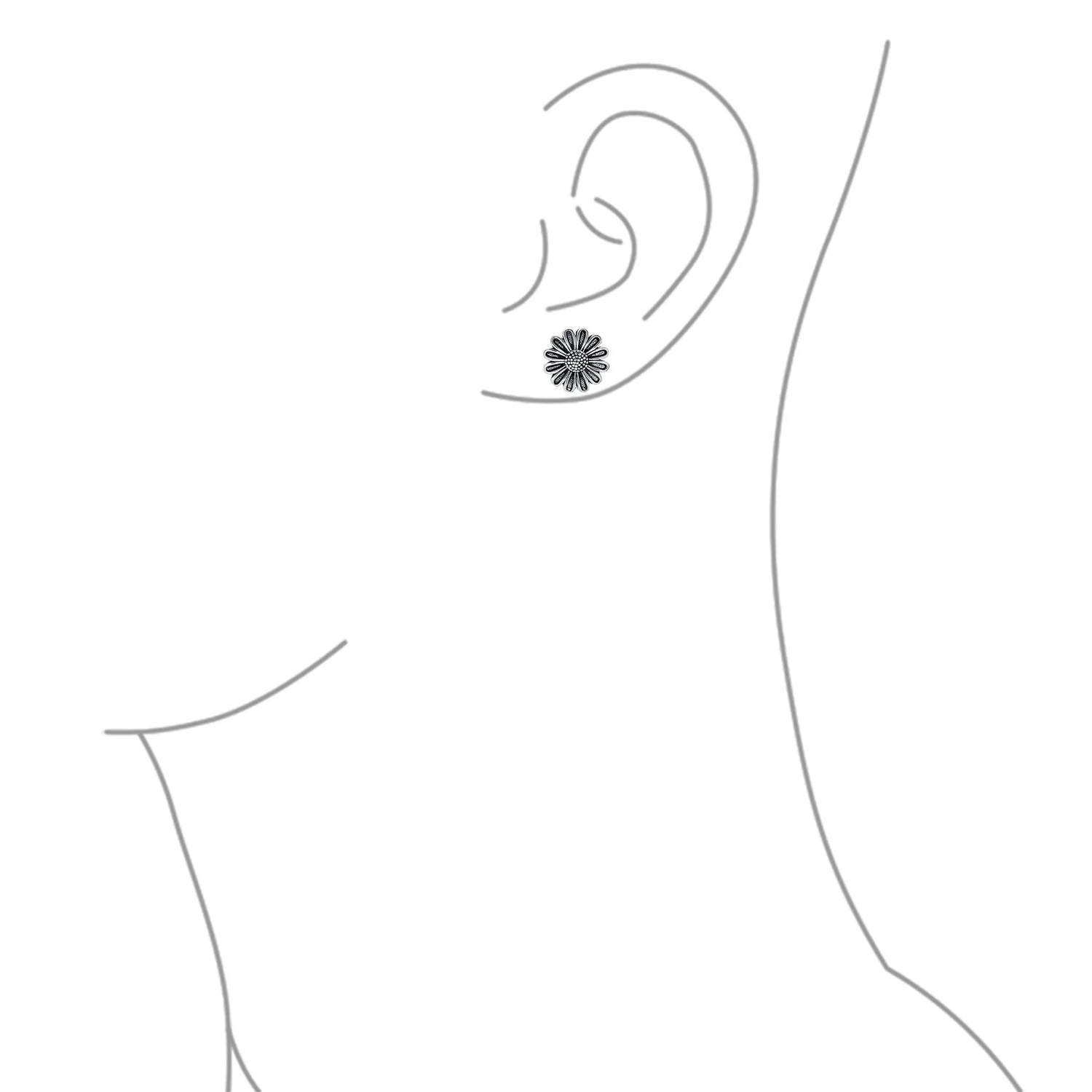 Retro Floral Garden Party Sunflower Stud Earrings in Oxidized Sterling Silver - Image 3