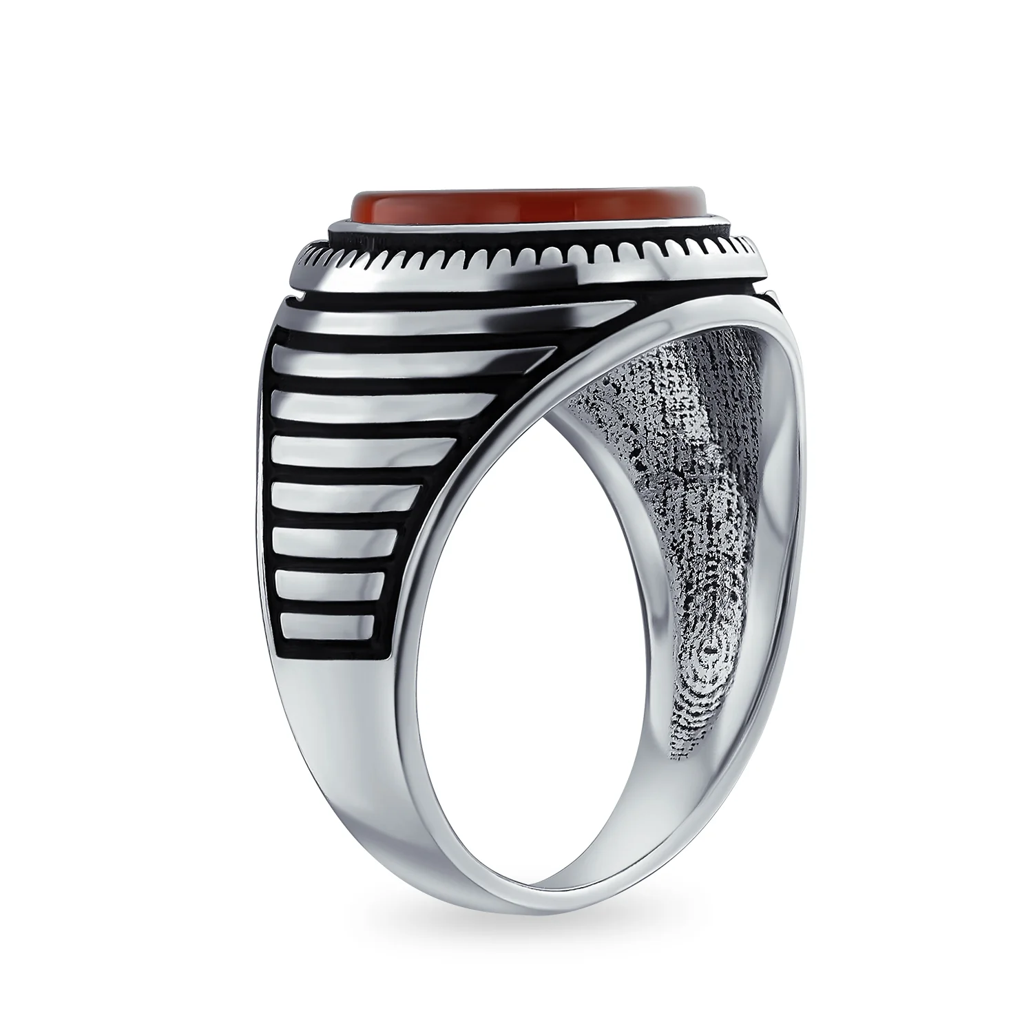 Retro Grooved Mens Silver Ring Black Onyx Square Signet Sterling Silver Band - Image 4