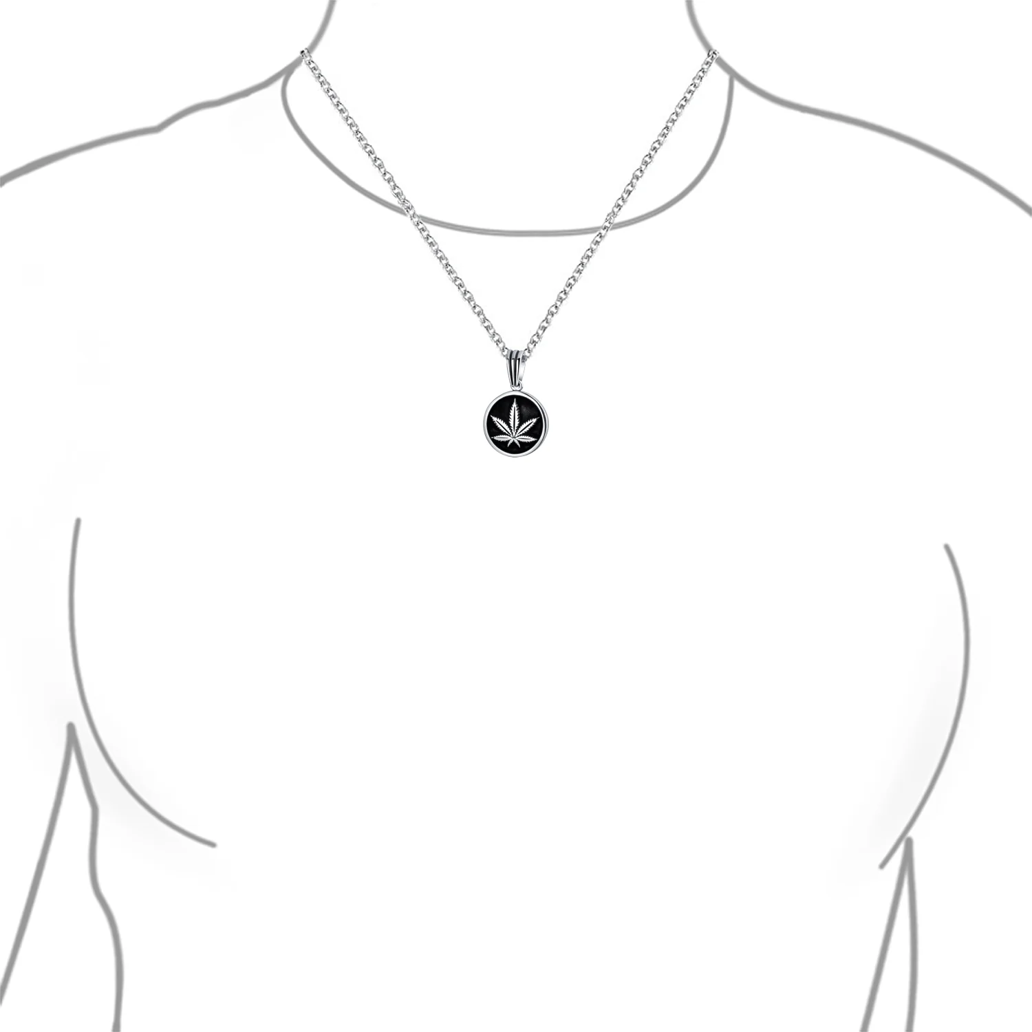 Unisex Retro Hemp Cannabis Leaf Pendant Necklace in Oxidized Sterling Silver - Image 3