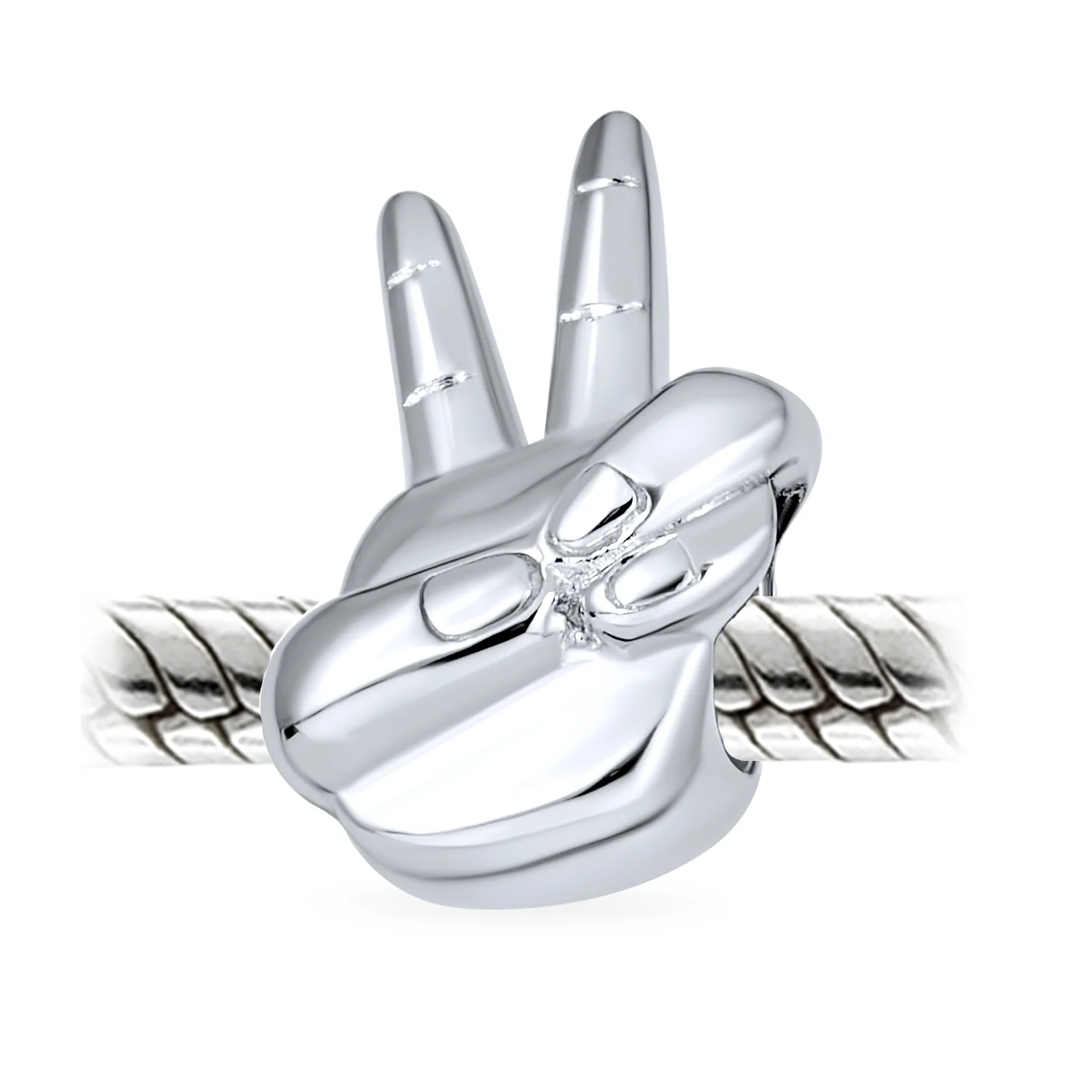 Set of 2 Peace & Good Luck Hand Sign Fingers Crossed Charm Bead Sterling Silver - Image 3