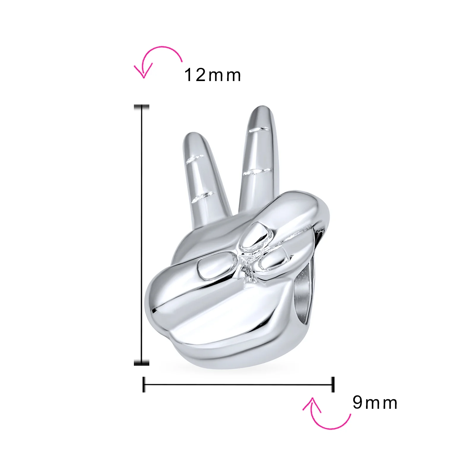 Set of 2 Peace & Good Luck Hand Sign Fingers Crossed Charm Bead Sterling Silver - Image 4