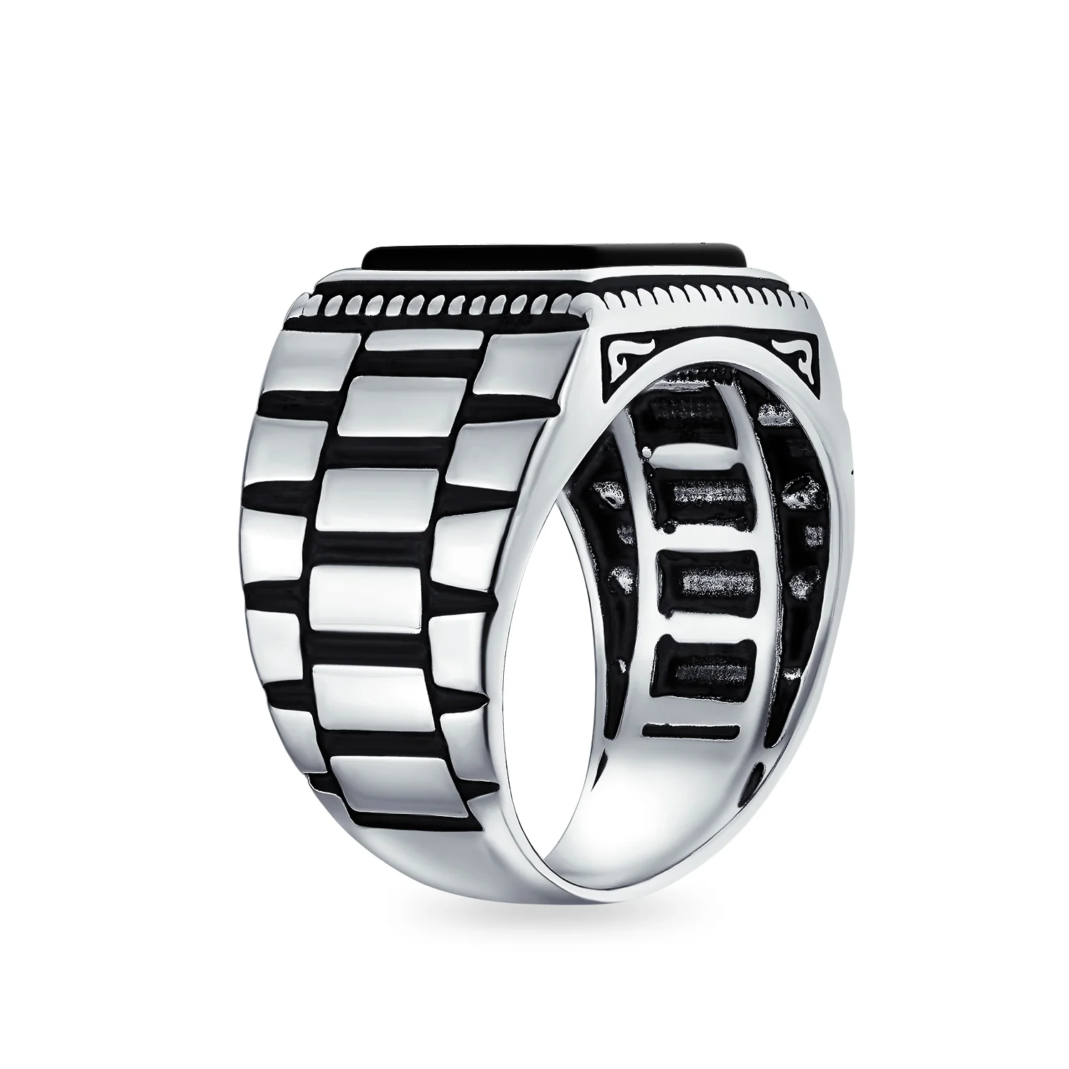 Retro Mens Silver Ring with Black Onyx and Red Agate Gemstone Handmade in Turkey - Image 3