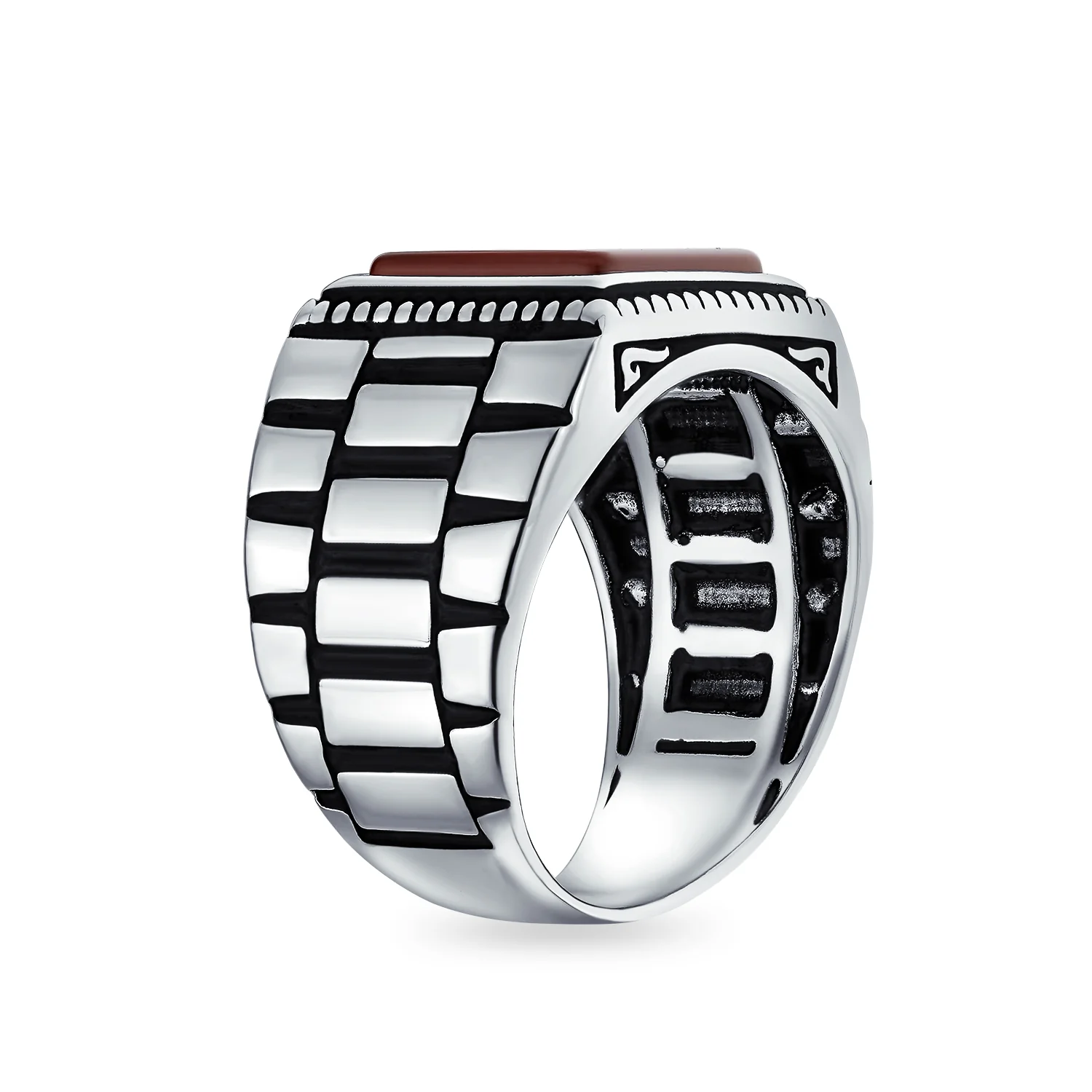 Retro Mens Silver Ring with Black Onyx and Red Agate Gemstone Handmade in Turkey - Image 4