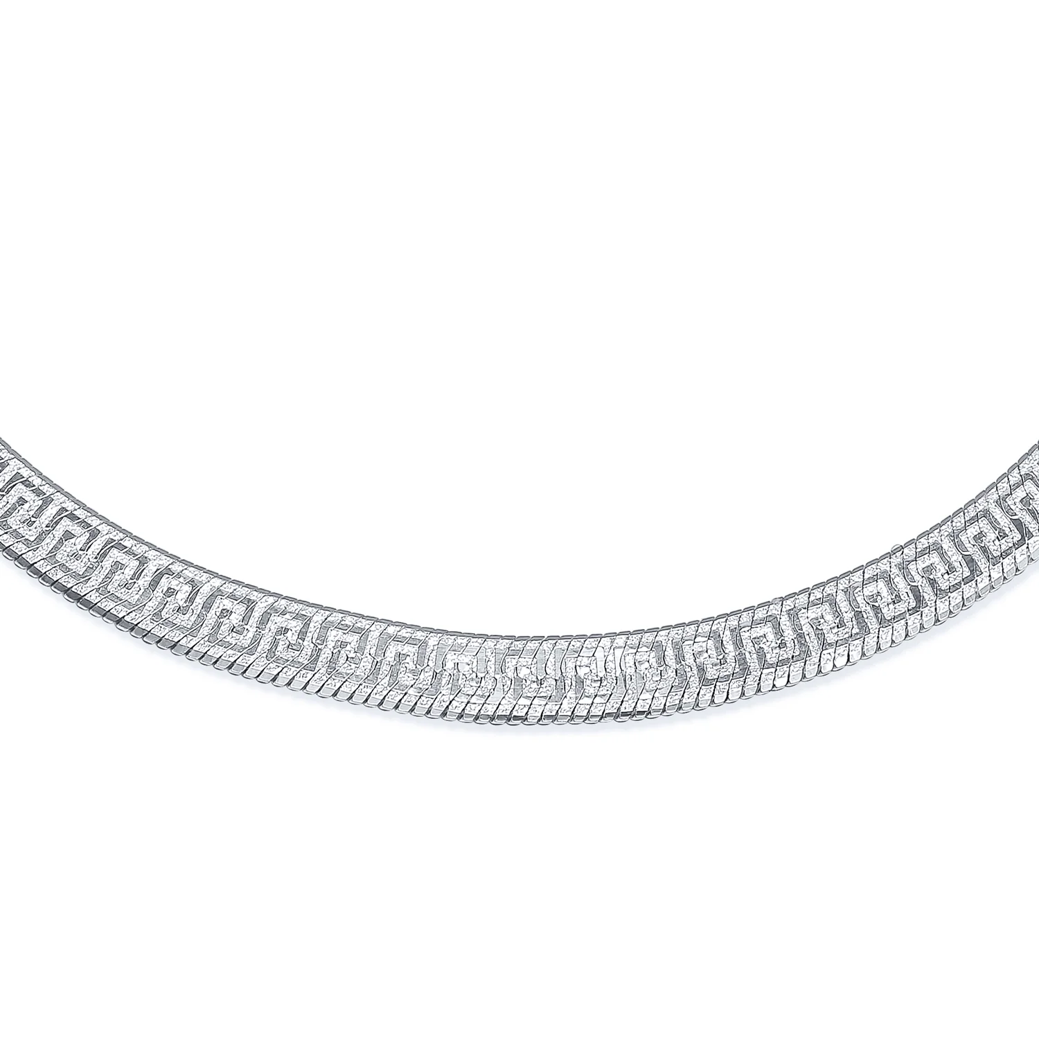 Reversible Flat Greek Key Design .925 Sterling Silver Herringbone Necklace Collar 16 Inch - Image 2