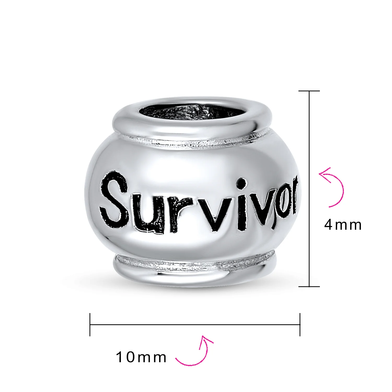 Set of 2 Ribbon Breast Cancer Survivor Message Dangle Charm Bead Silver - Image 4