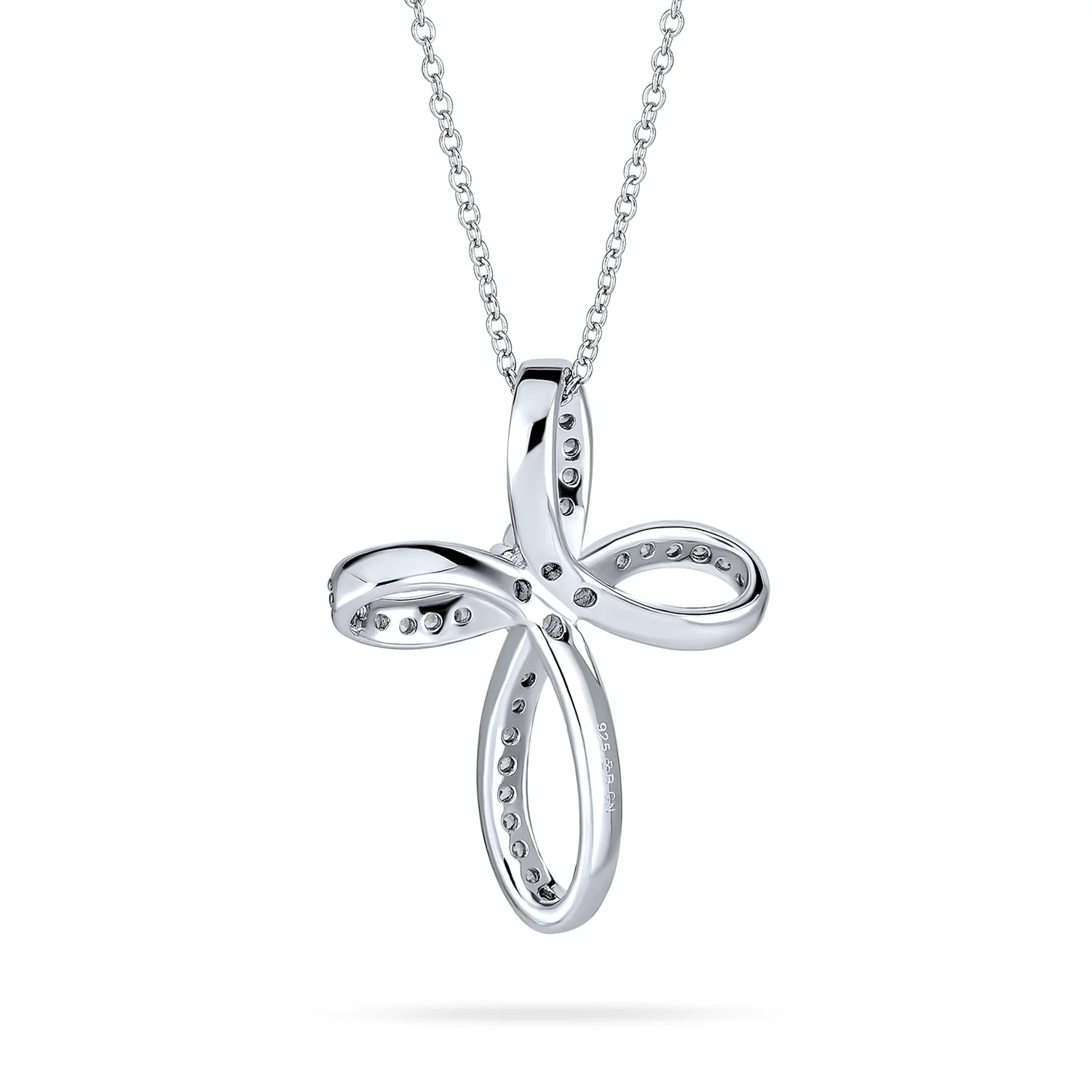 Ribbon Twist Infinity Cross Pendant Necklace CZ Sterling Silver for Teens - Image 2