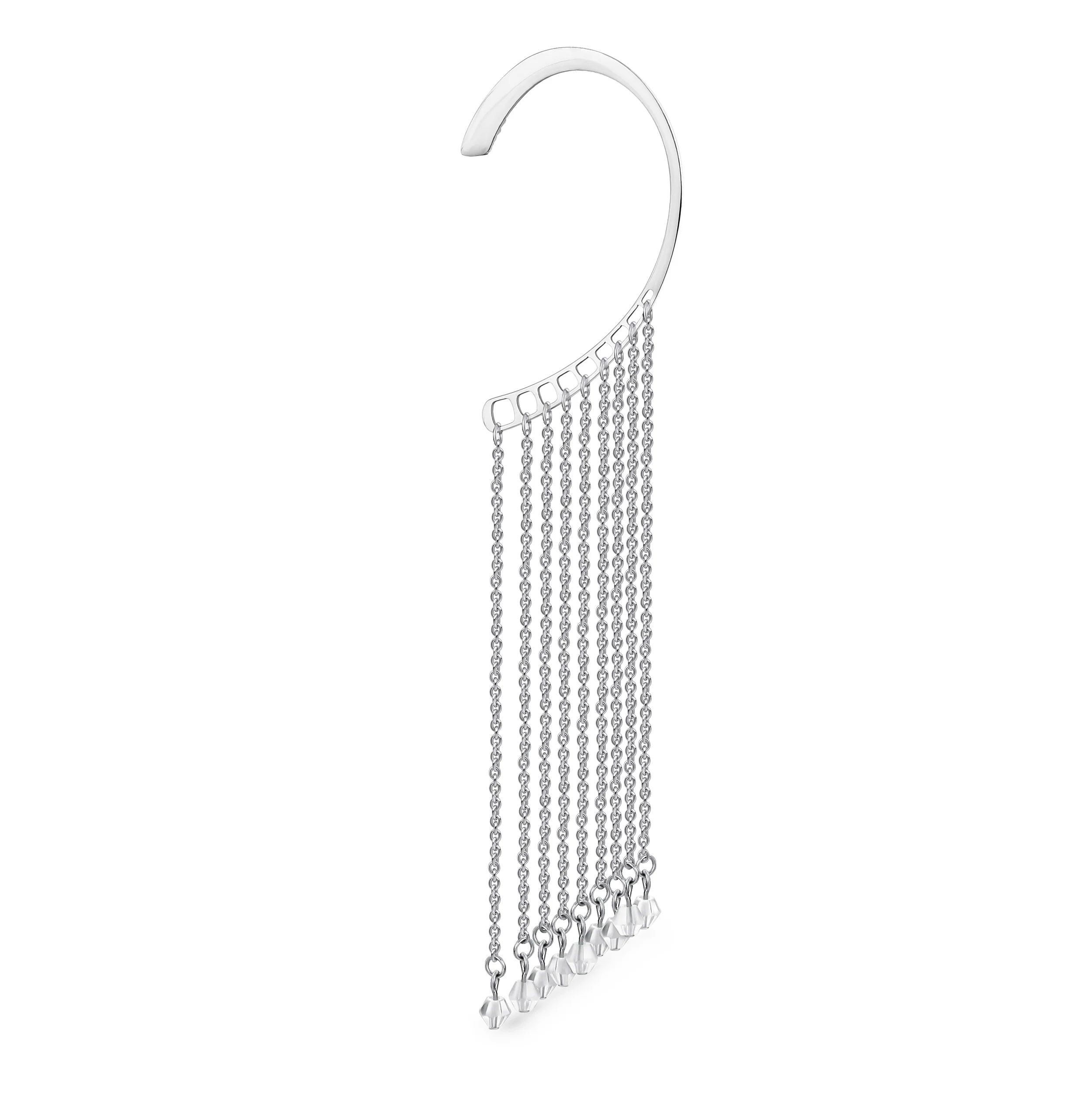 Right Fashion Fringe Cascade Ear Cuff Cartilage Hook Crystal Earring Silver Tone - Image 2