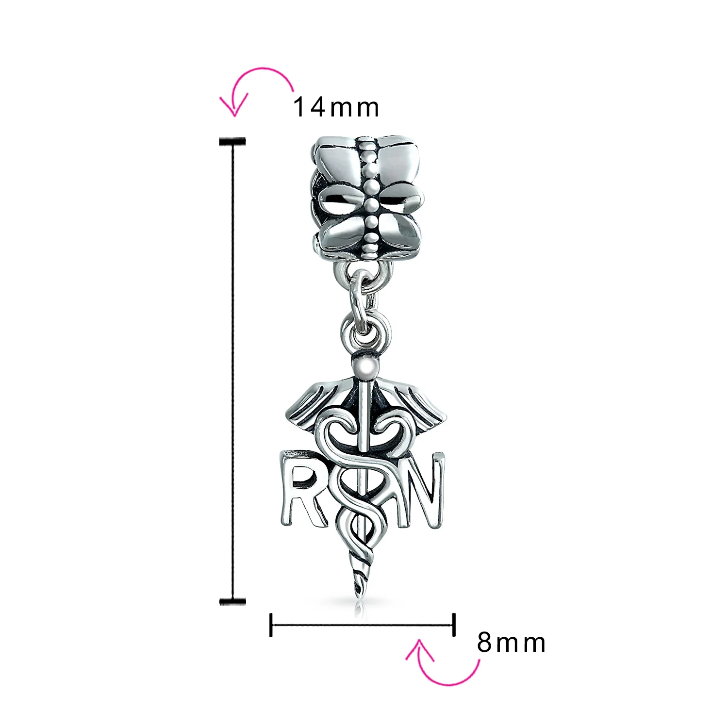 RN Nurse Hat Caduceus Dangle Charm Bead Sterling Silver for European Bracelet - Image 3