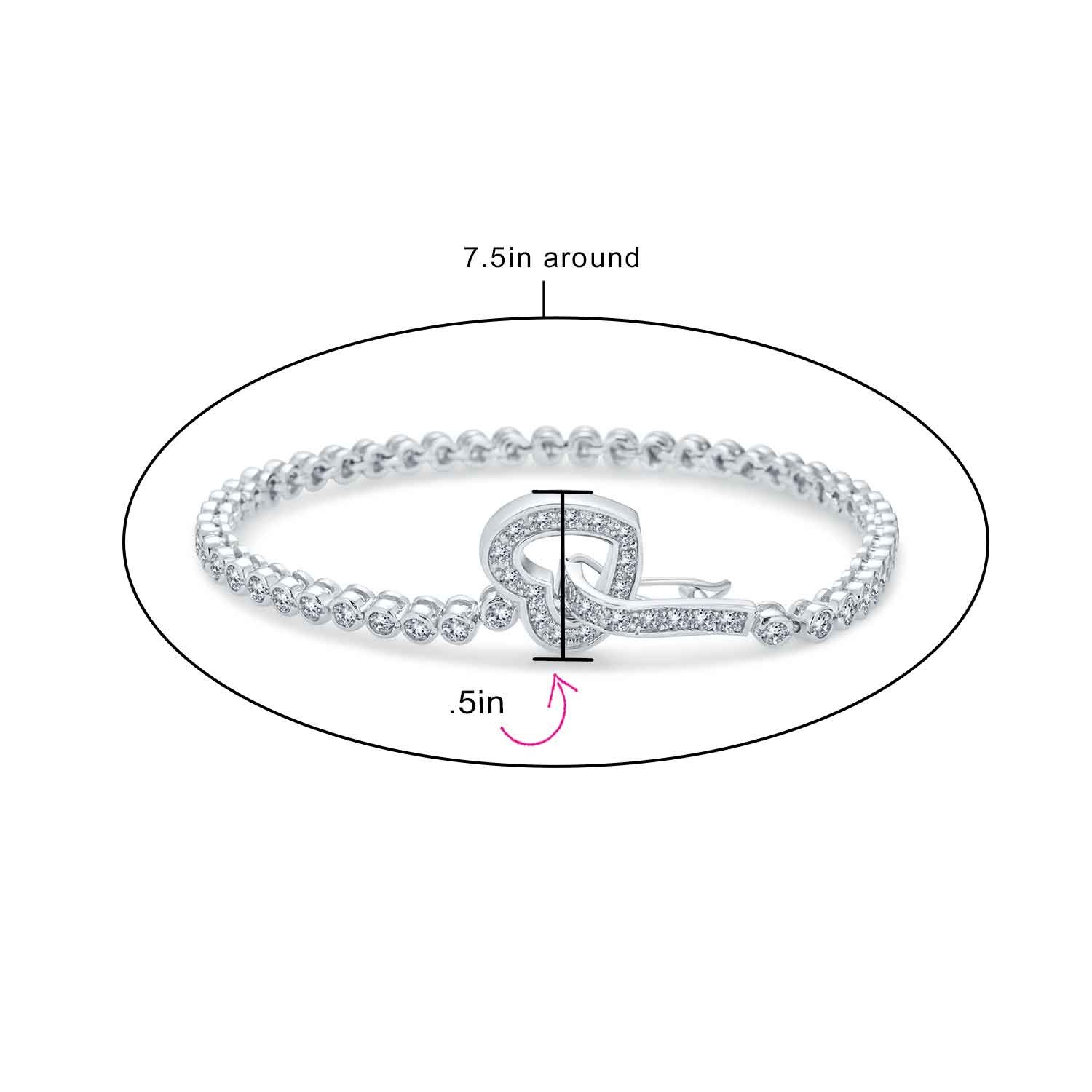 Sweetheart Bezel Set CZ Cubic Zirconia Tennis Bracelet Heart Shaped Clasp Sterling Silver 7.5 Inch - Image 5