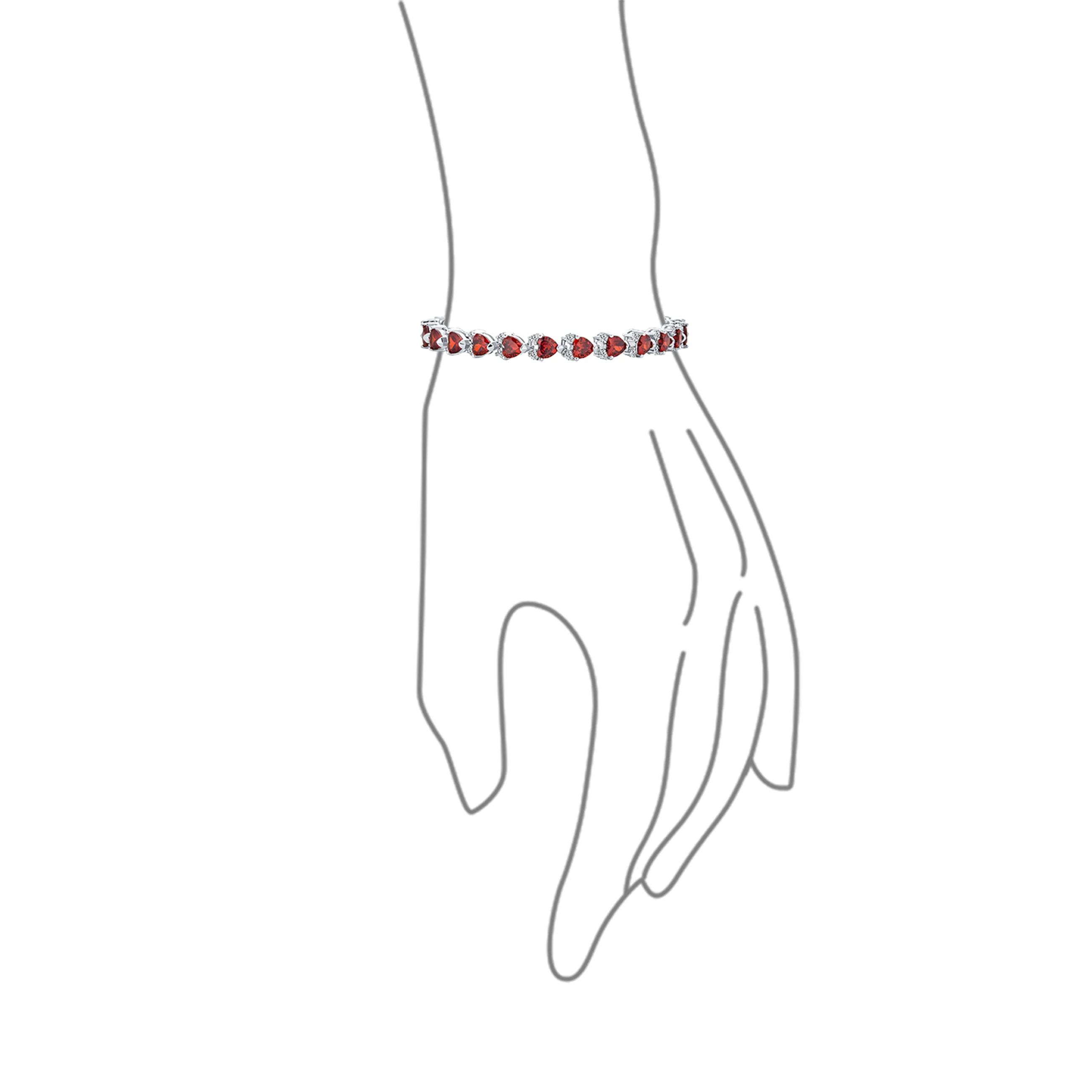 Romantic Red Clear Cubic Zirconia CZ Heart Shape Tennis Bracelet 7-7.5 Inch Silver Plated - Image 10
