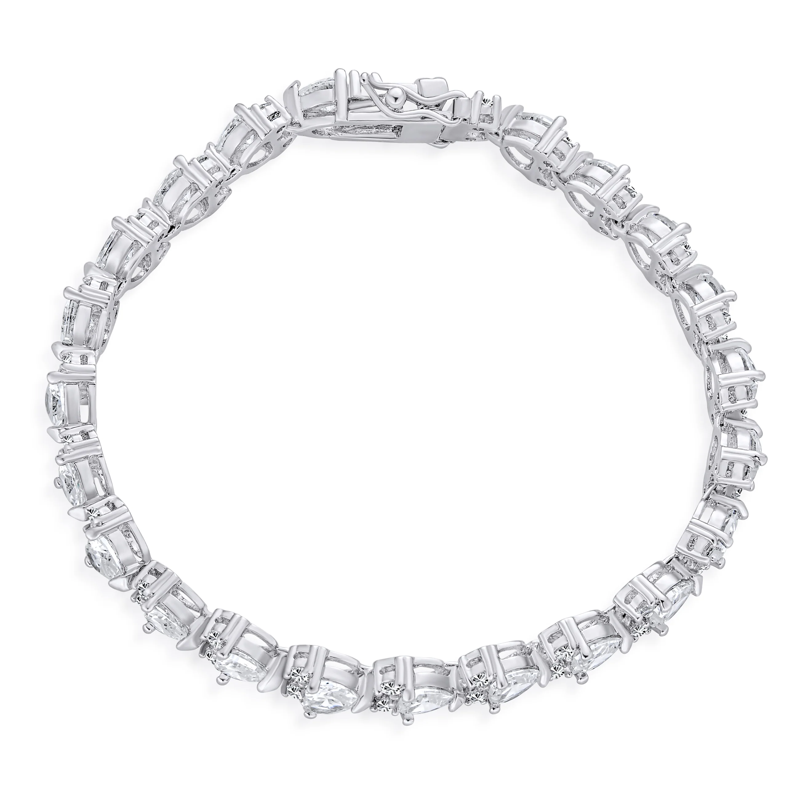 Romantic Red Clear Cubic Zirconia CZ Heart Shape Tennis Bracelet 7-7.5 Inch Silver Plated - Image 3