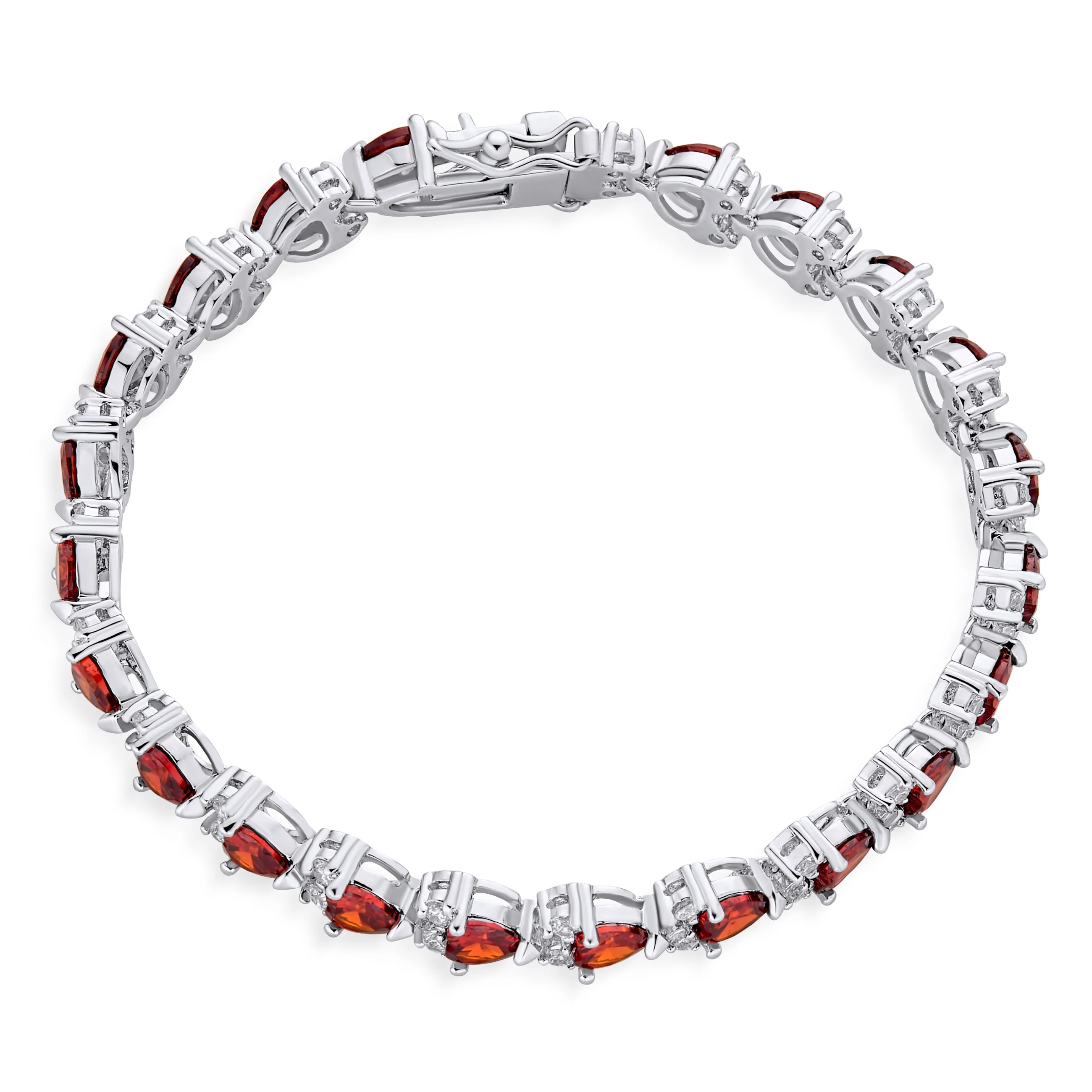 Romantic Red Clear Cubic Zirconia CZ Heart Shape Tennis Bracelet 7-7.5 Inch Silver Plated - Image 4