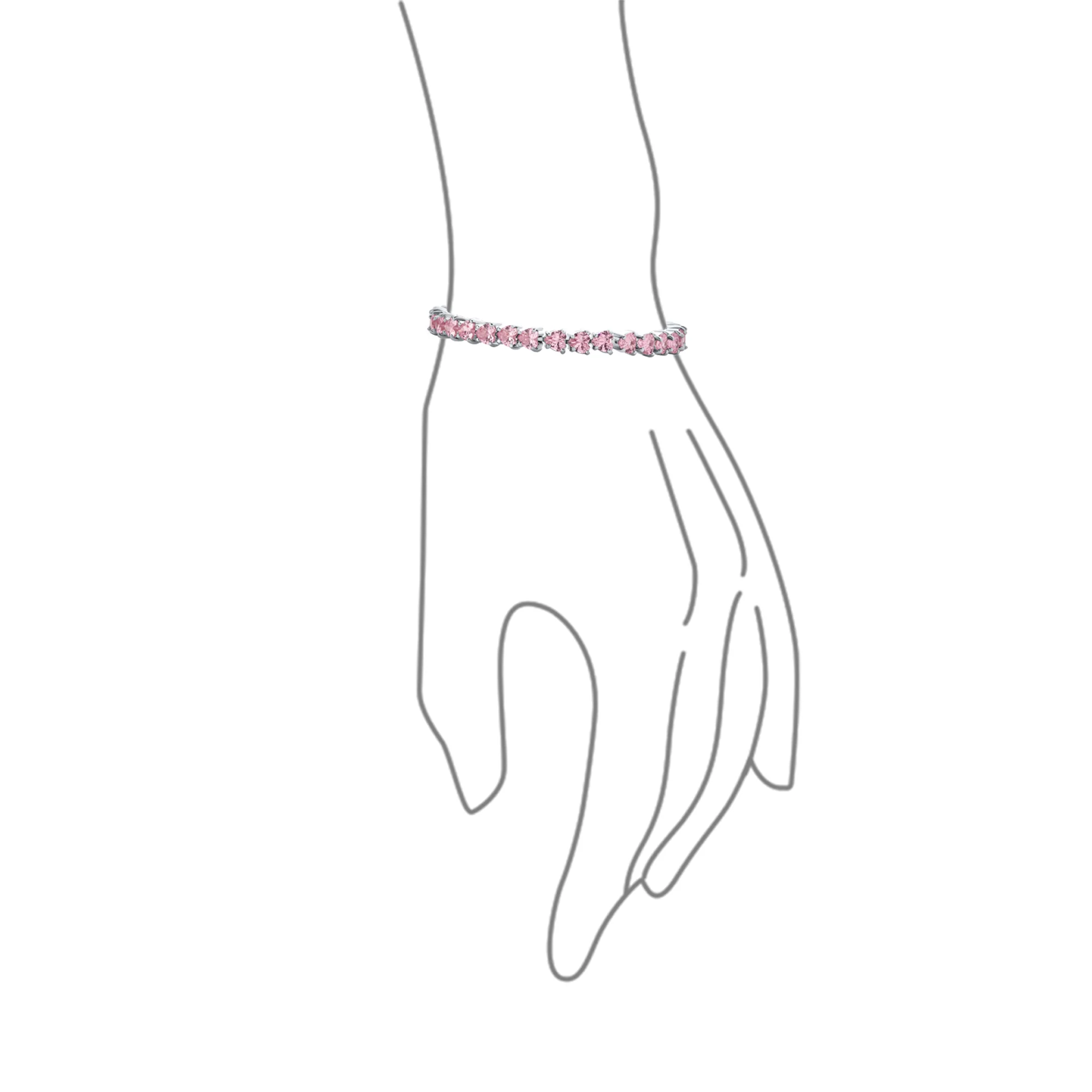 Romantic Classic Hearts Shape Pink CZ Tennis Bracelet Silver Plated Rhodium 7 Inch - Image 4