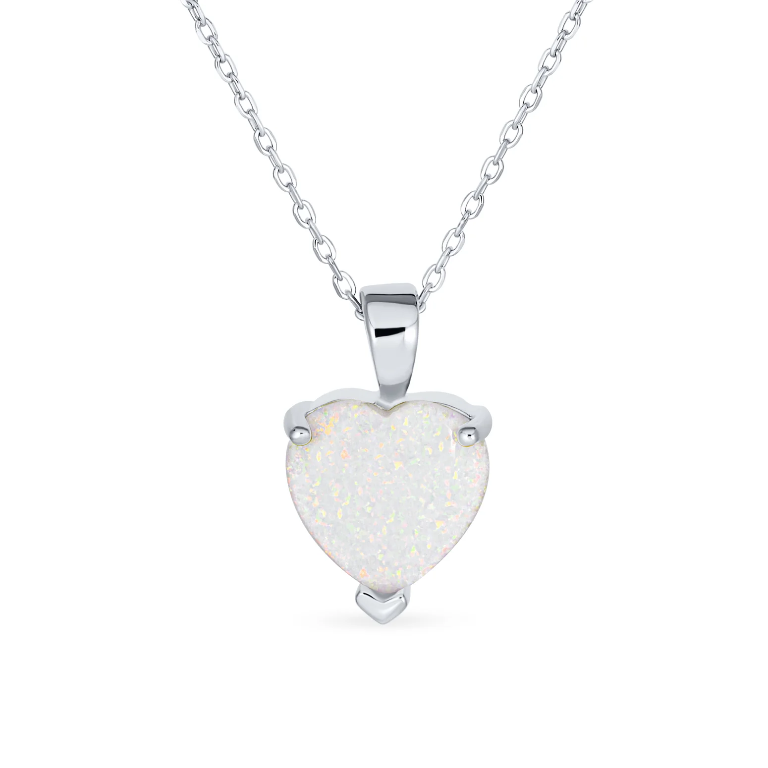 Romantic Necklace Created White Opal Heart Pendant Necklace Rose Gold Plated .925 Sterling Silver