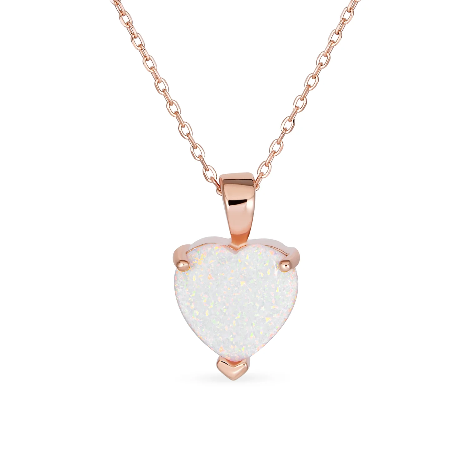 Romantic Necklace Created White Opal Heart Pendant Necklace Rose Gold Plated .925 Sterling Silver - Image 2