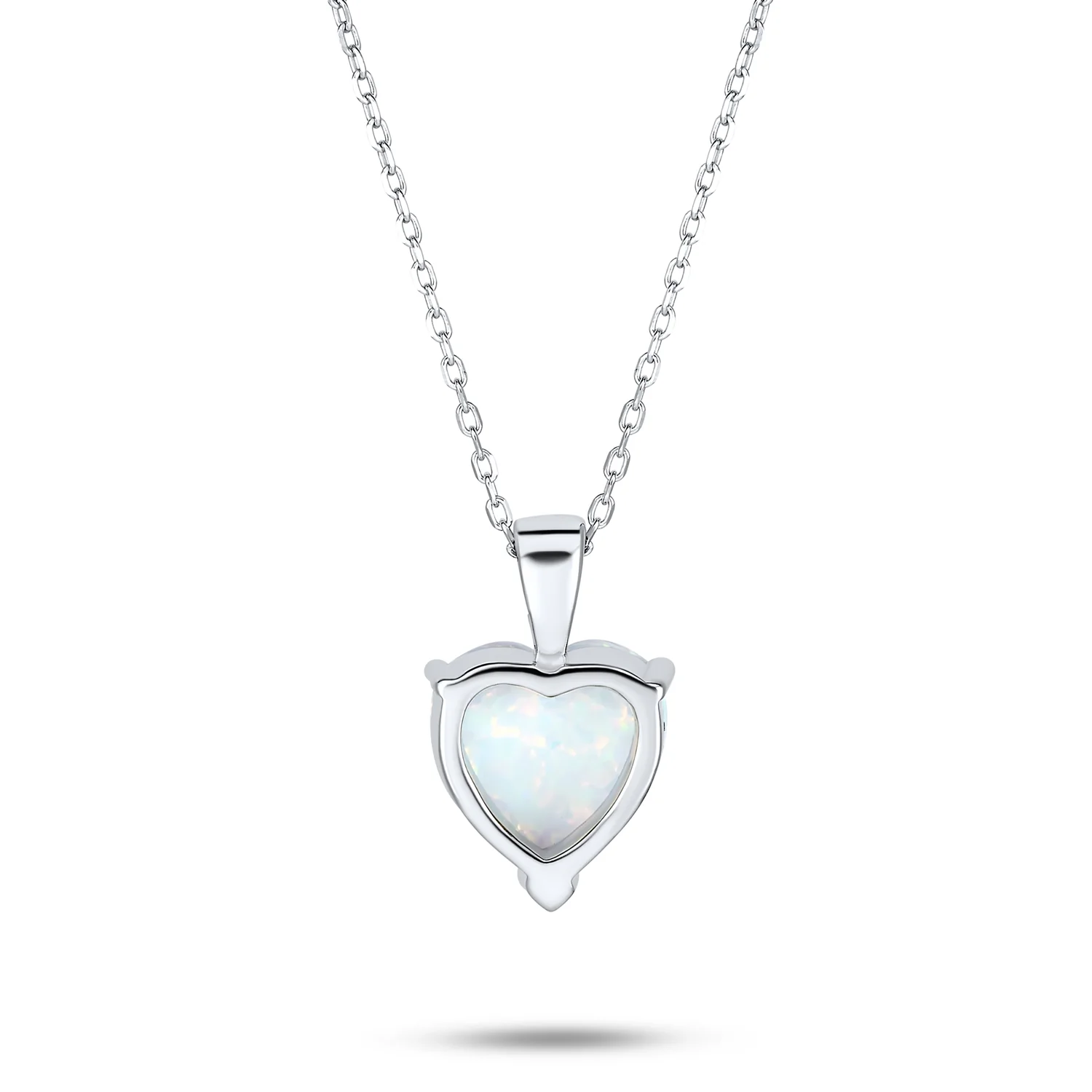 Romantic Necklace Created White Opal Heart Pendant Necklace Rose Gold Plated .925 Sterling Silver - Image 4