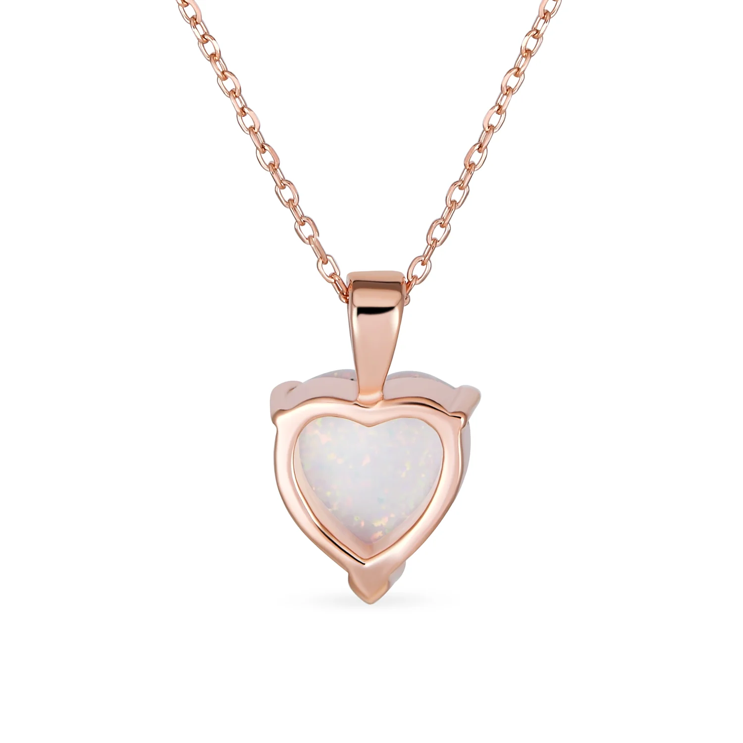 Romantic Necklace Created White Opal Heart Pendant Necklace Rose Gold Plated .925 Sterling Silver - Image 5