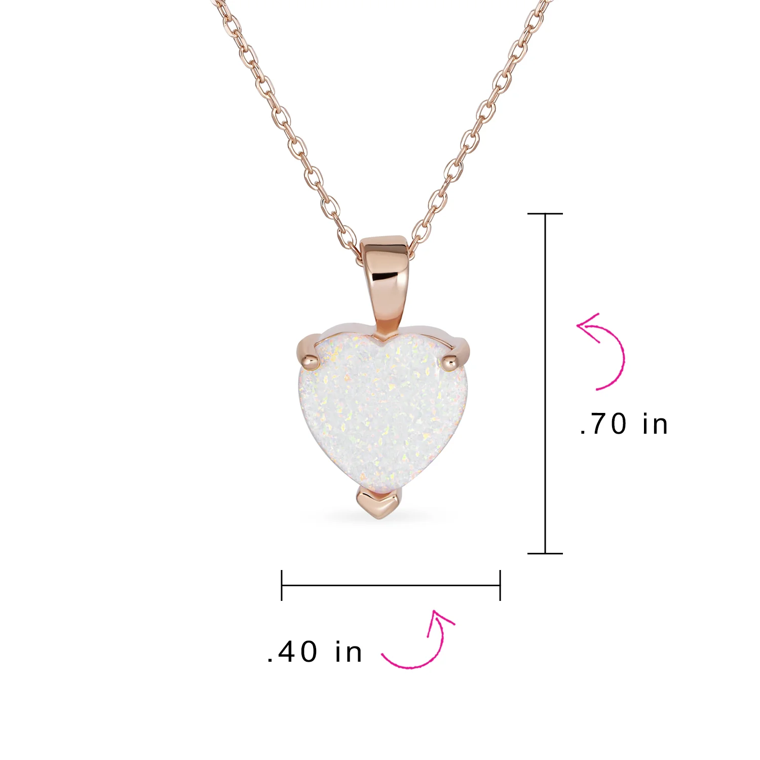 Romantic Necklace Created White Opal Heart Pendant Necklace Rose Gold Plated .925 Sterling Silver - Image 8