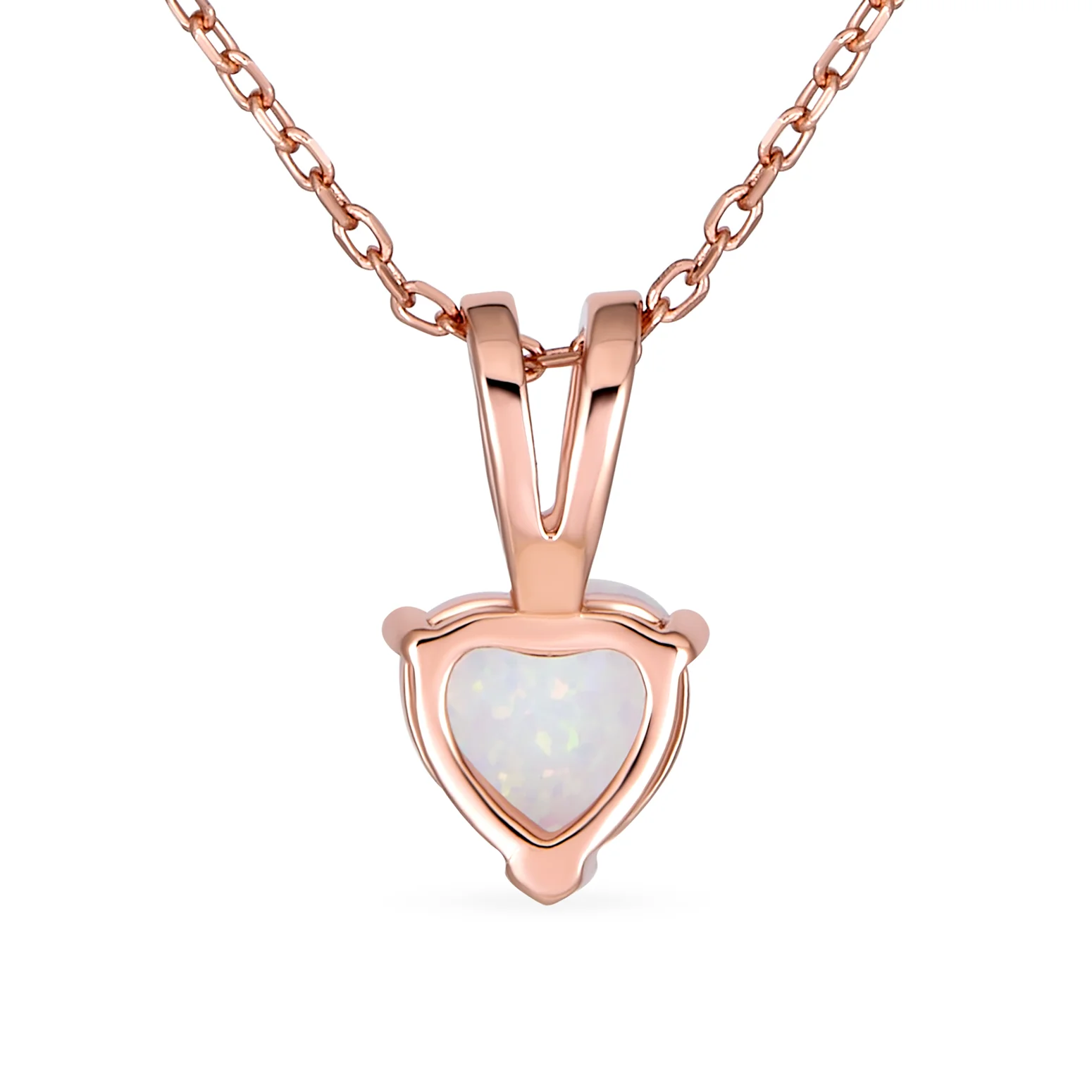 Romantic Love Necklace Created White Opal Heart Pendant Rose Gold .925 Sterling Silver - Image 2