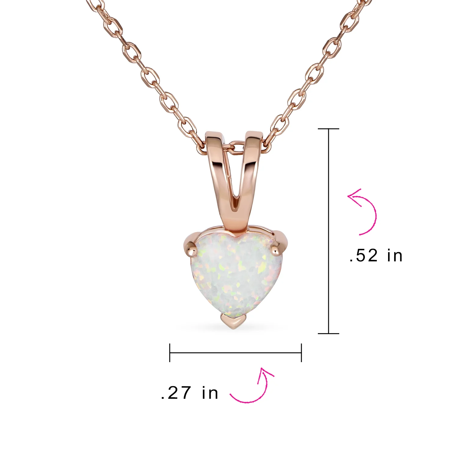 Romantic Love Necklace Created White Opal Heart Pendant Rose Gold .925 Sterling Silver - Image 4