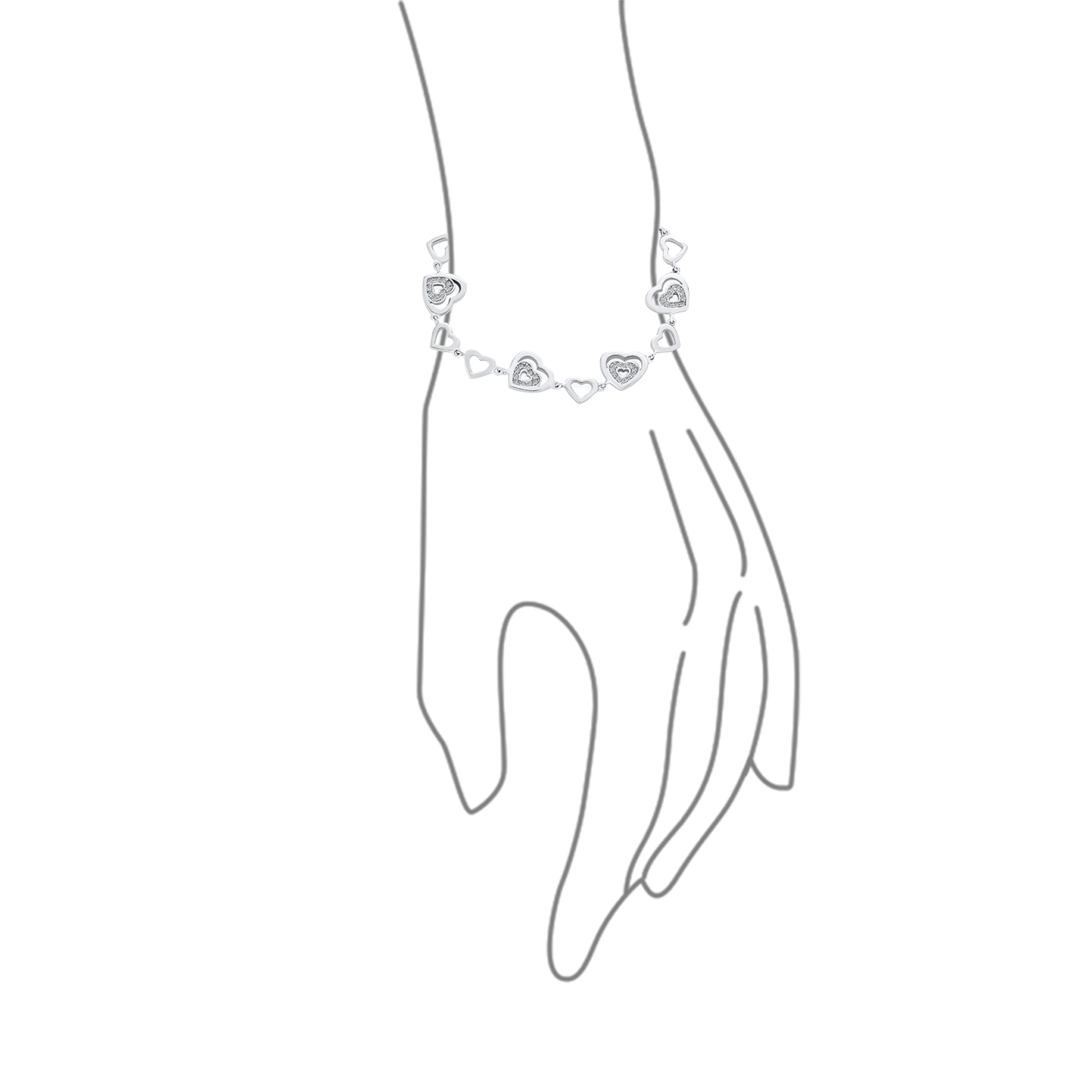 Romantic Bridal Tennis Bracelet with Clear CZ Hearts Silver Plated 7 Inch - Image 3