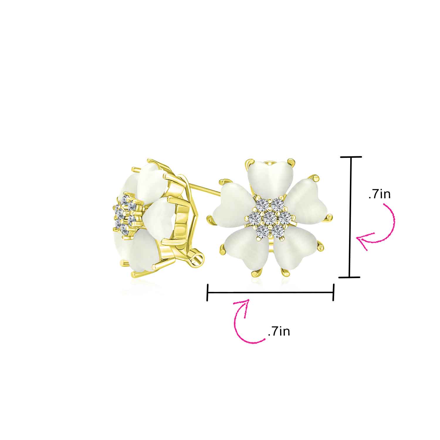 Romantic Cat Eye Heart-Shaped Petals Flower Stud Earrings with Omega Clip Earrings Gold For Pierced Ear - Image 9