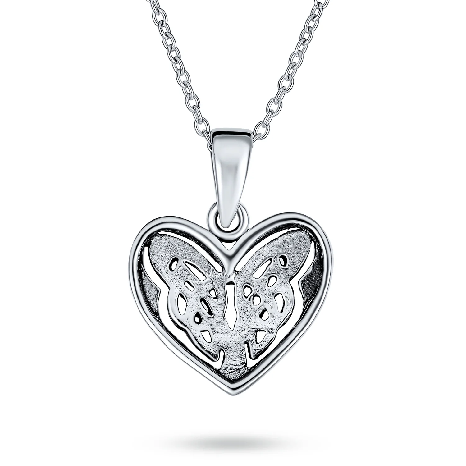 Butterfly Heart Pendant Necklace Celtic Triquetra Love Knot Oxidized .925 Sterling Silver - Image 2