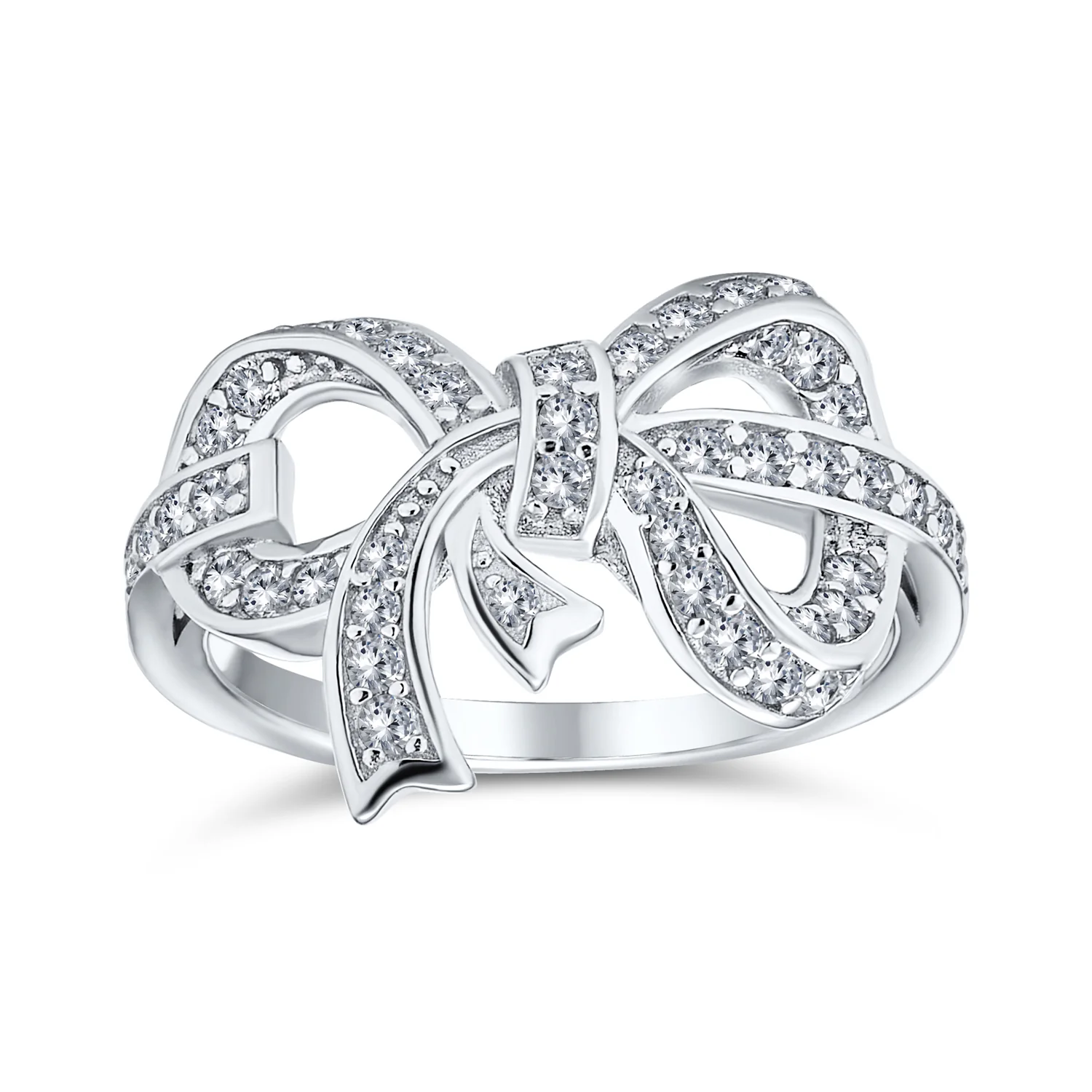 Vintage Victorian Style Cubic Zirconia CZ Ribbon Bow Ring Band Sterling Silver