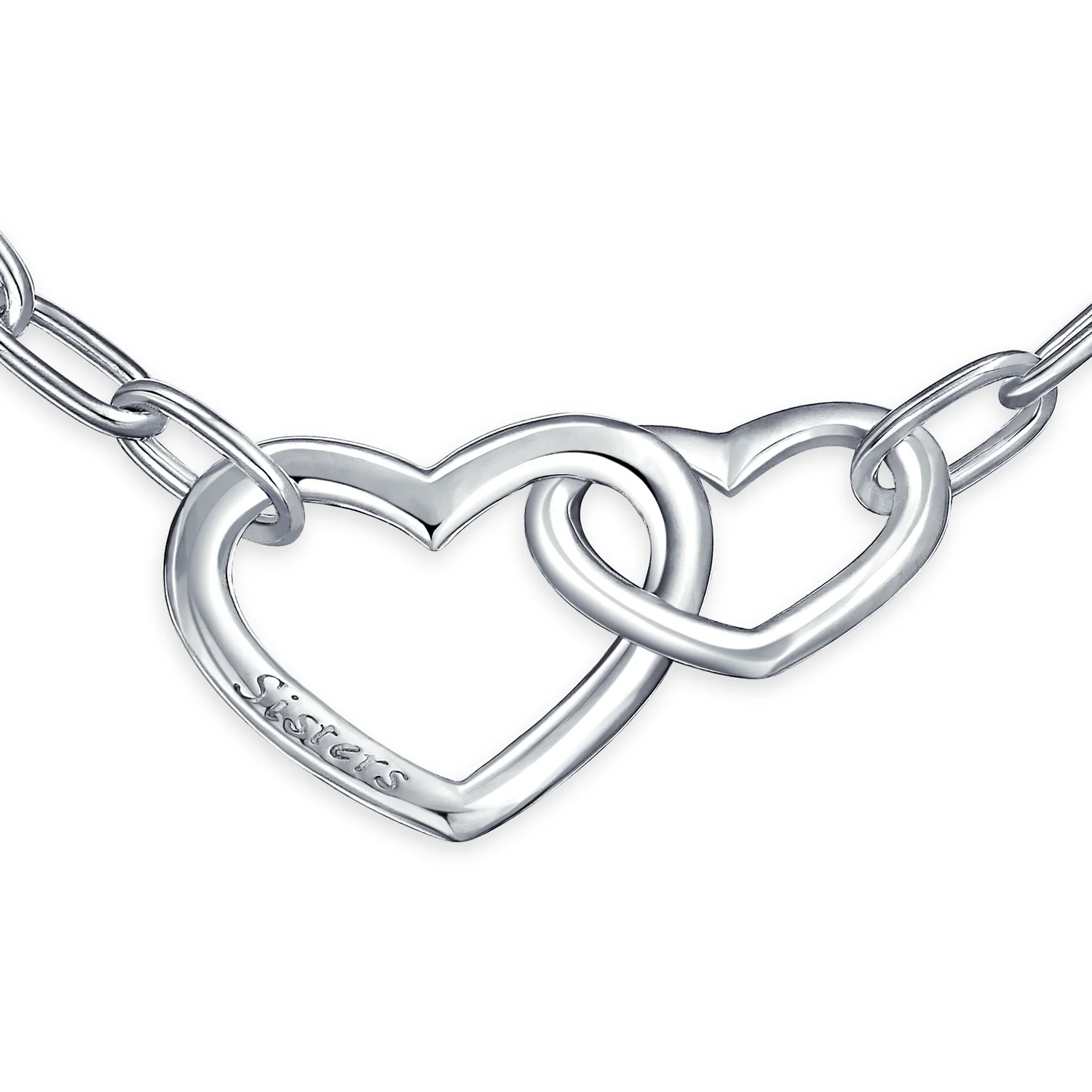 Intertwined Chain Charm Interlocking Open Hearts Bracelet Sterling Silver - Image 3