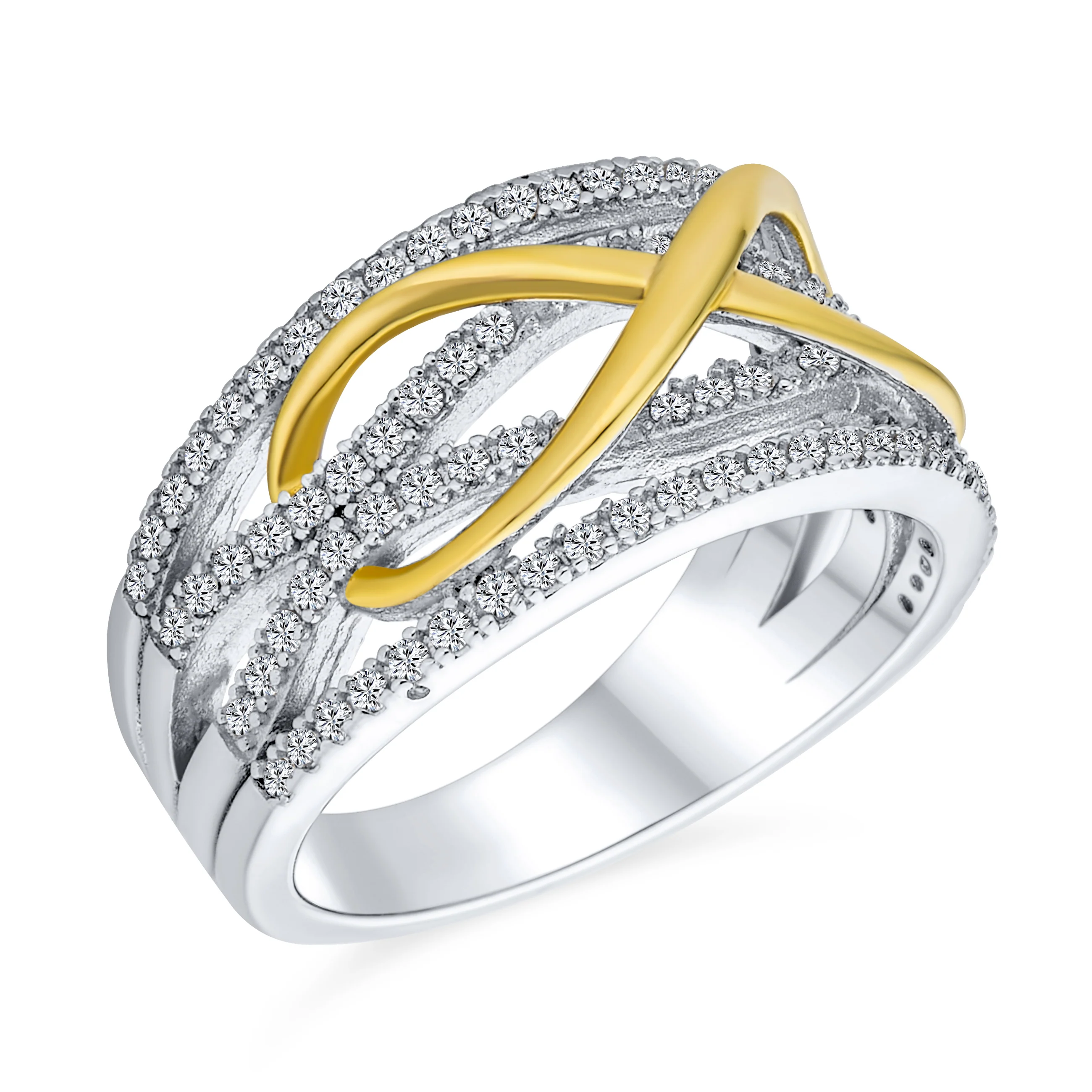 Romantic CZ Accent Cocktail Statement Ring with Twisting Bands Sterling Silver - Image 2