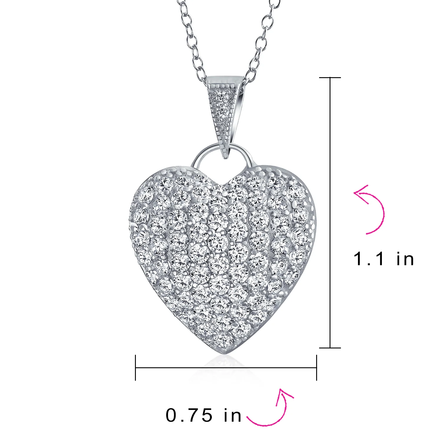 Large CZ Puff Heart Shape Pendant Necklace Silver Filigree - Image 4