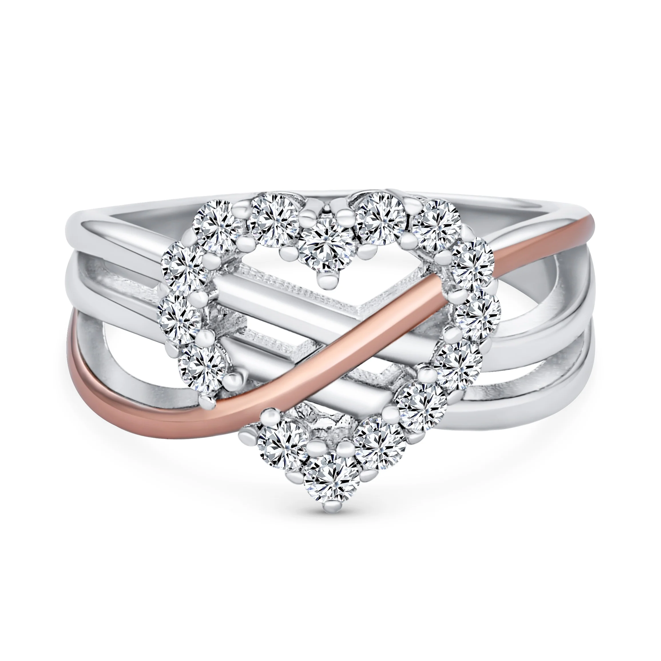 Romantic CZ Pave Cubic Zirconia Intertwined Infinity Forever Heart Promise Ring Rose Gold Sterling Silver