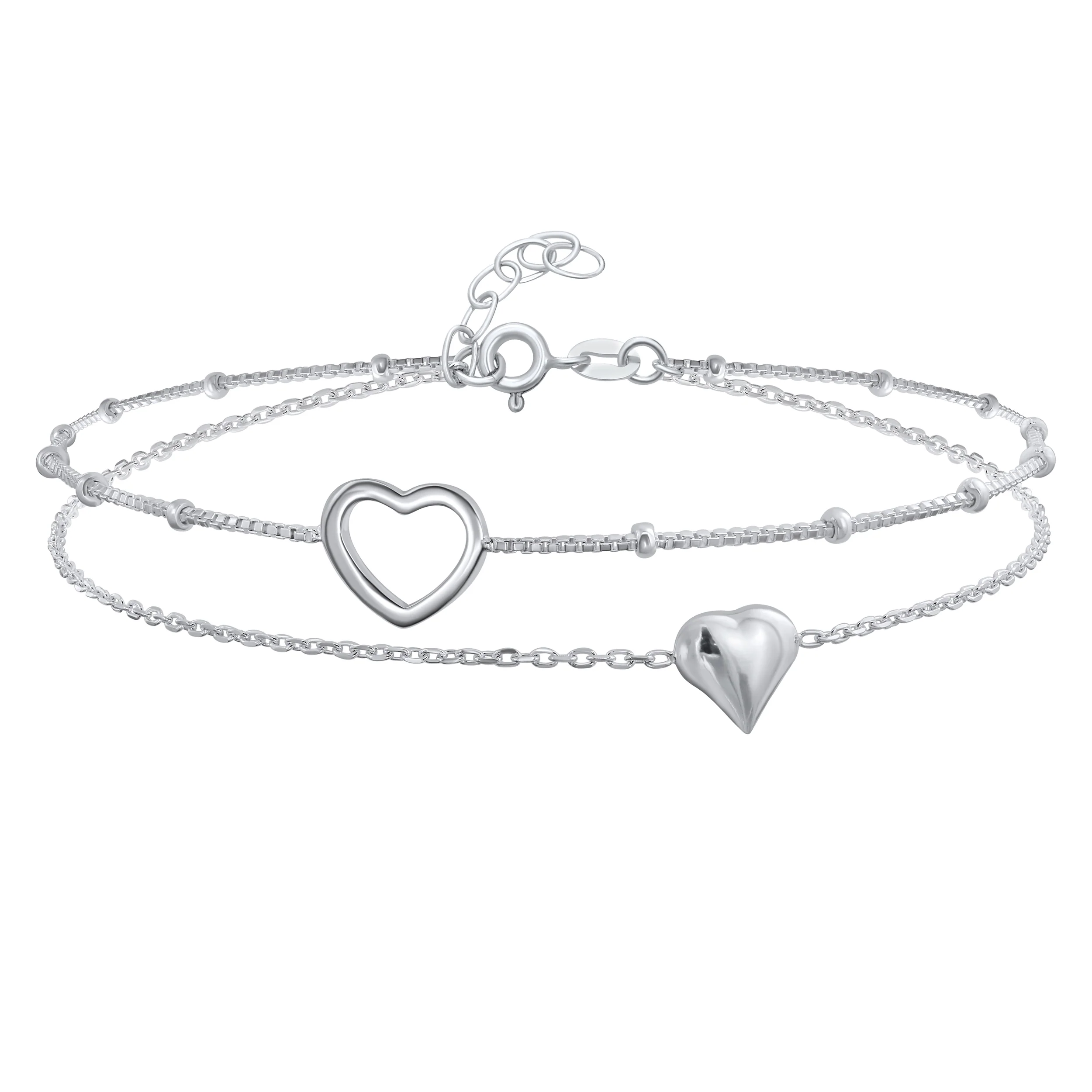 Forever Love Double Strand Two Love Hearts Anklet Ankle Bracelet .925 Sterling Silver Adjustable