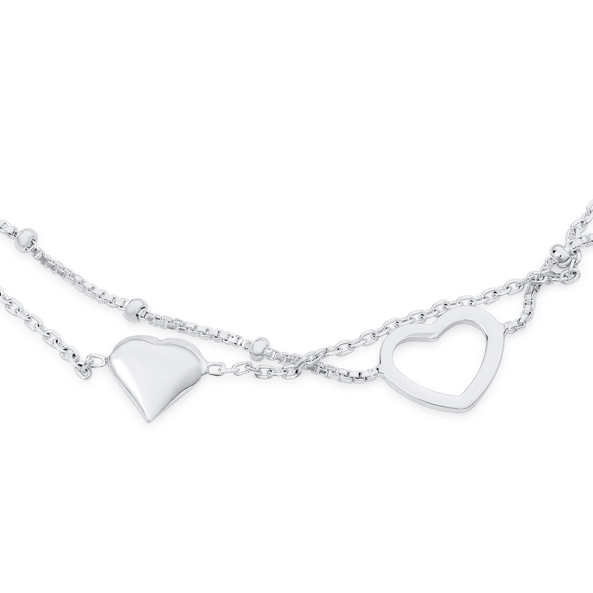 Forever Love Double Strand Two Love Hearts Anklet Ankle Bracelet .925 Sterling Silver Adjustable - Image 3