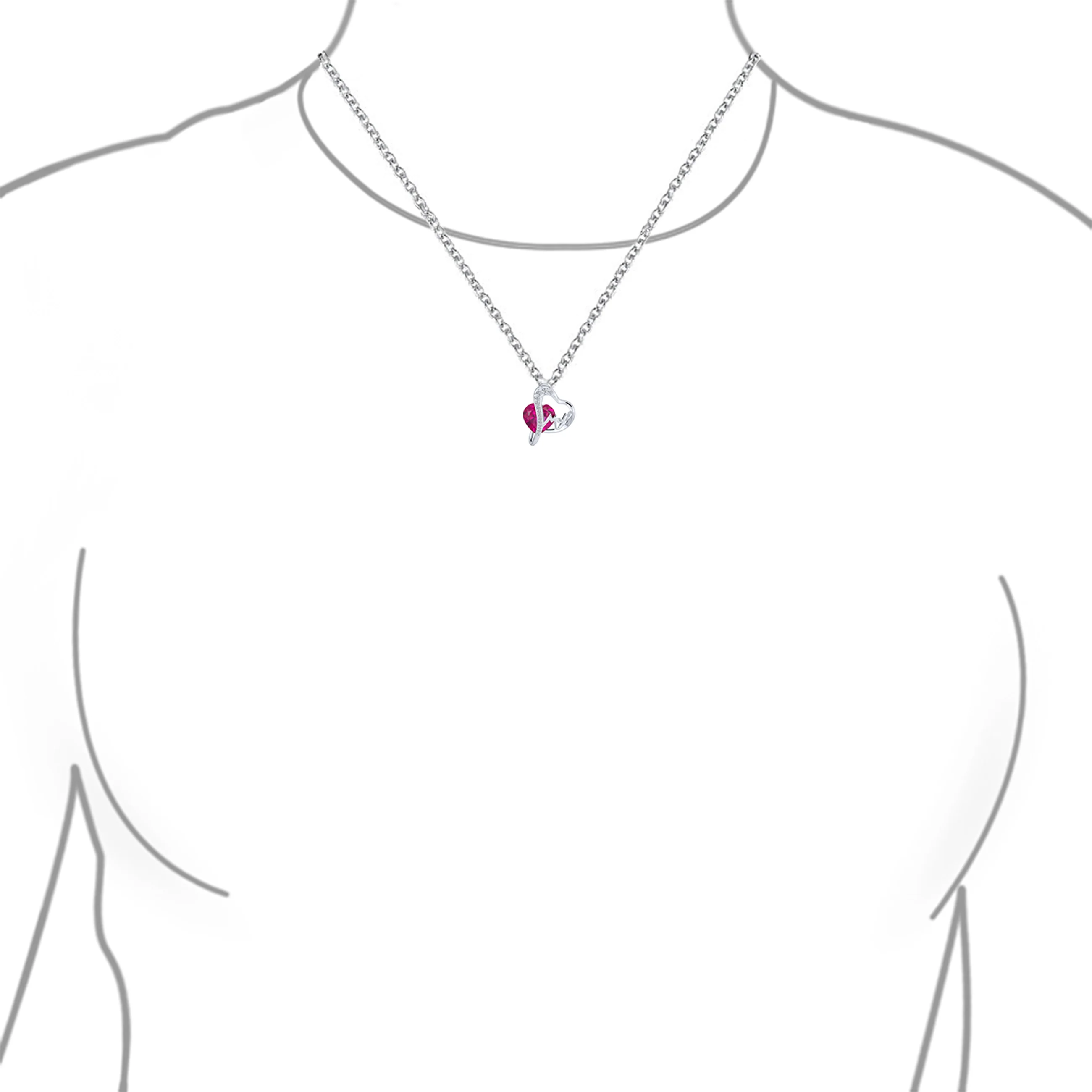 Romantic Double Infinity Heart Pendant Necklace Ruby Red Crystal Sterling Silver - Image 3
