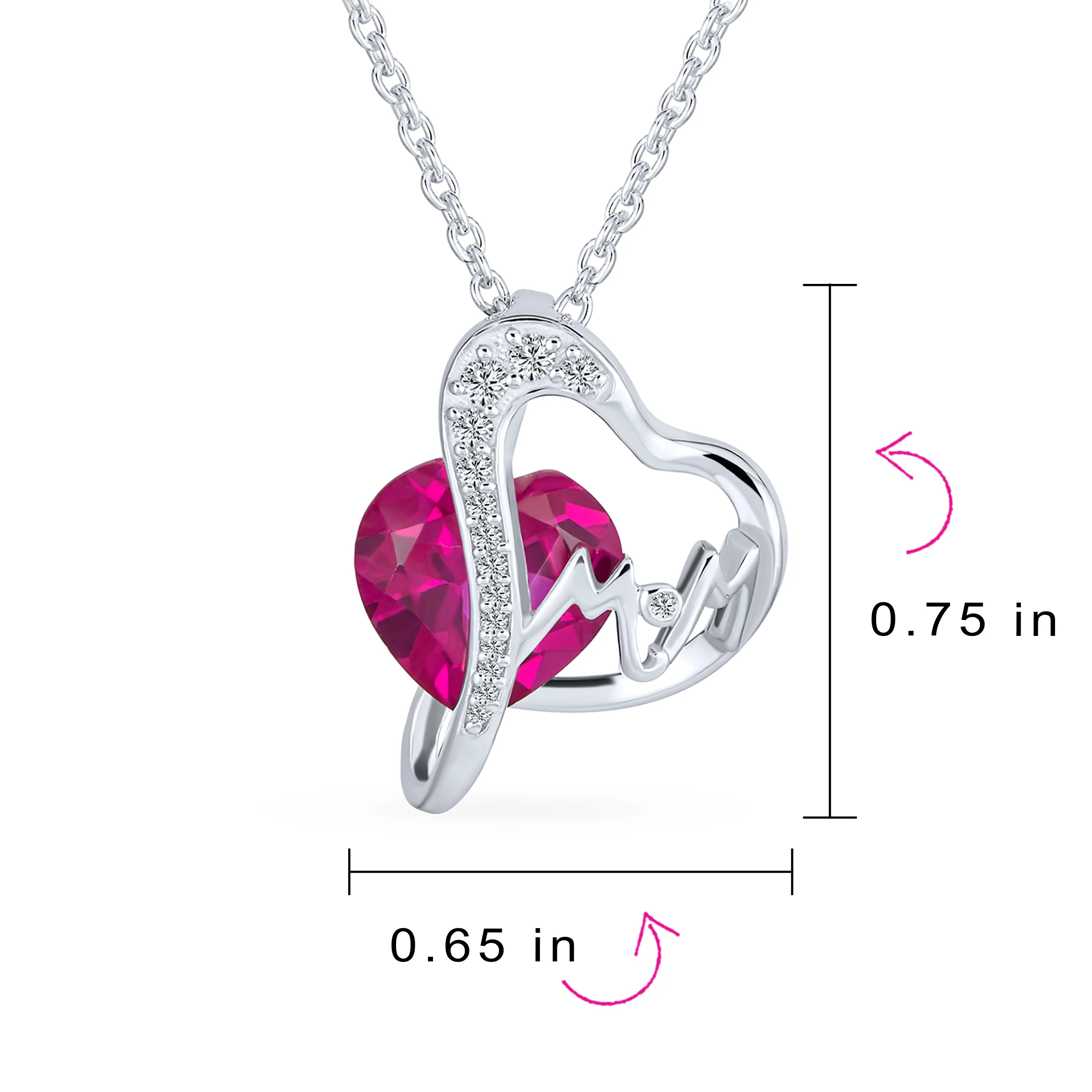 Romantic Double Infinity Heart Pendant Necklace Ruby Red Crystal Sterling Silver - Image 4