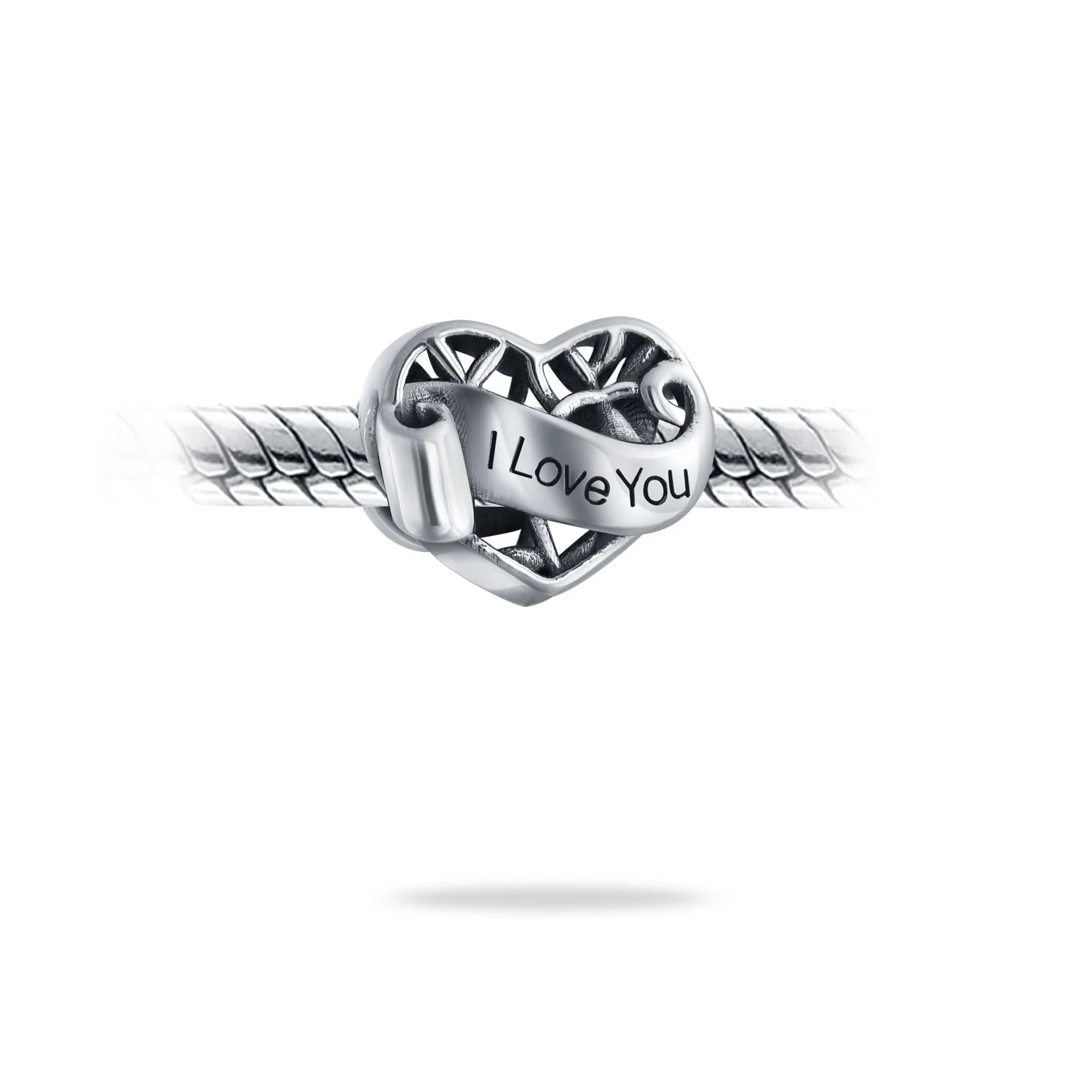 Romantic Filigree Heart Charm Bead for Wife or Daughter in Sterling Silver - Image 2