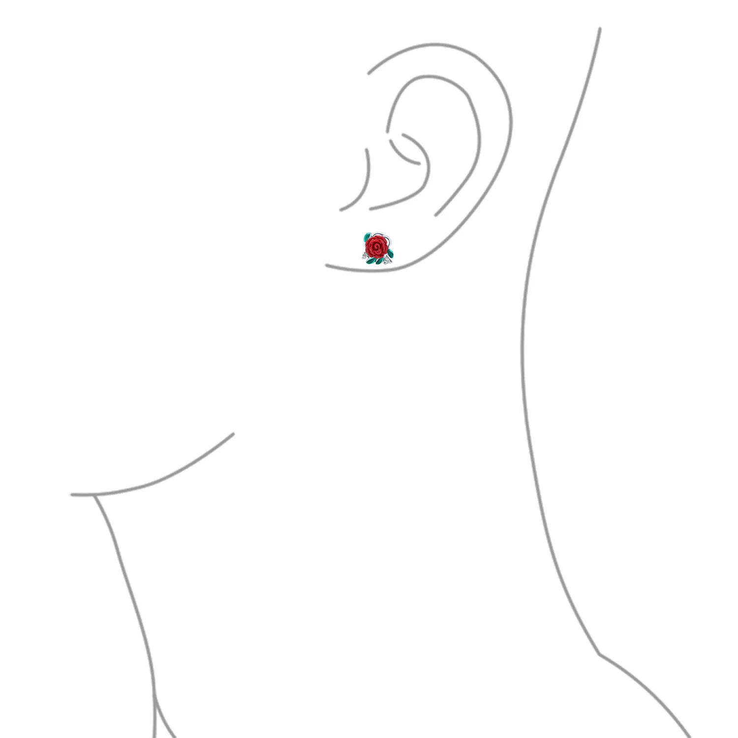 Romantic Craved Floral 3D Red Rose Flower Drop Dangle Earrings Sterling Silver - Image 4