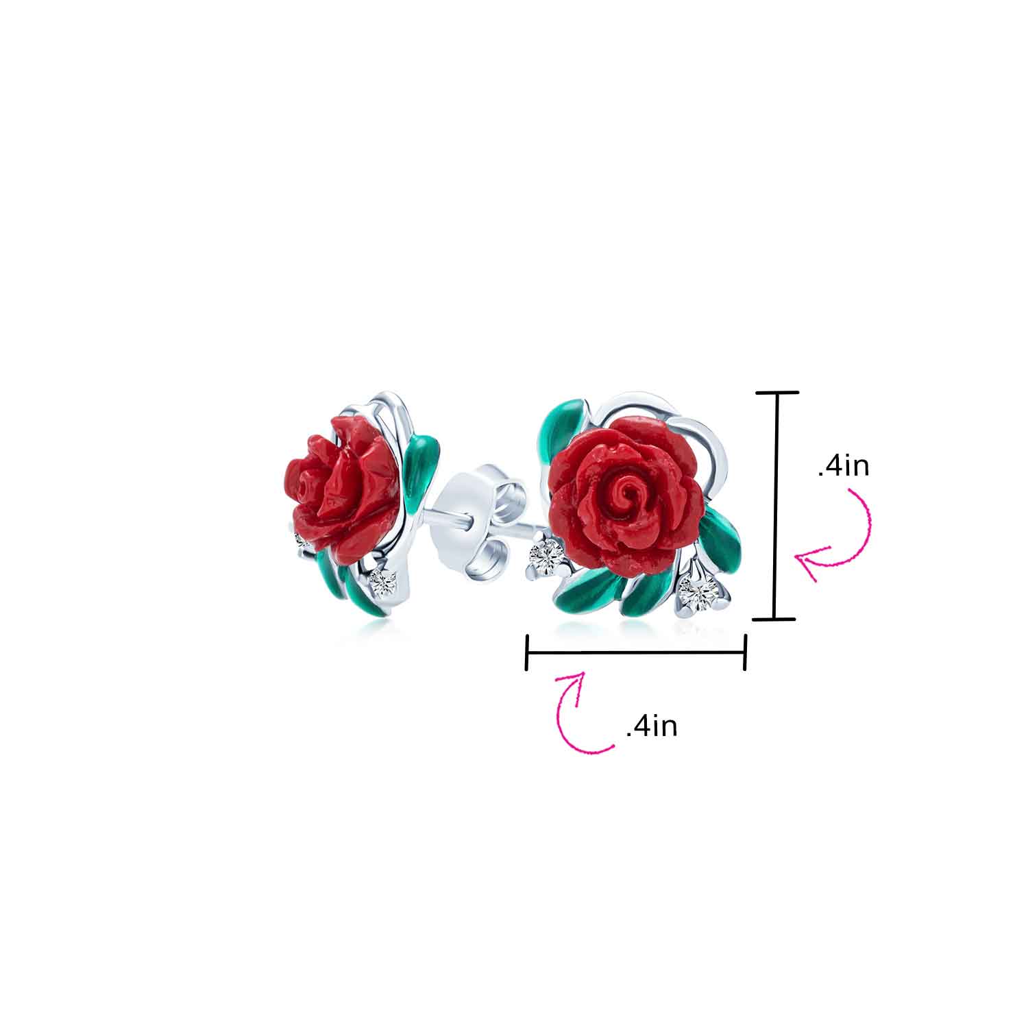 Romantic Craved Floral 3D Red Rose Flower Drop Dangle Earrings Sterling Silver - Image 5